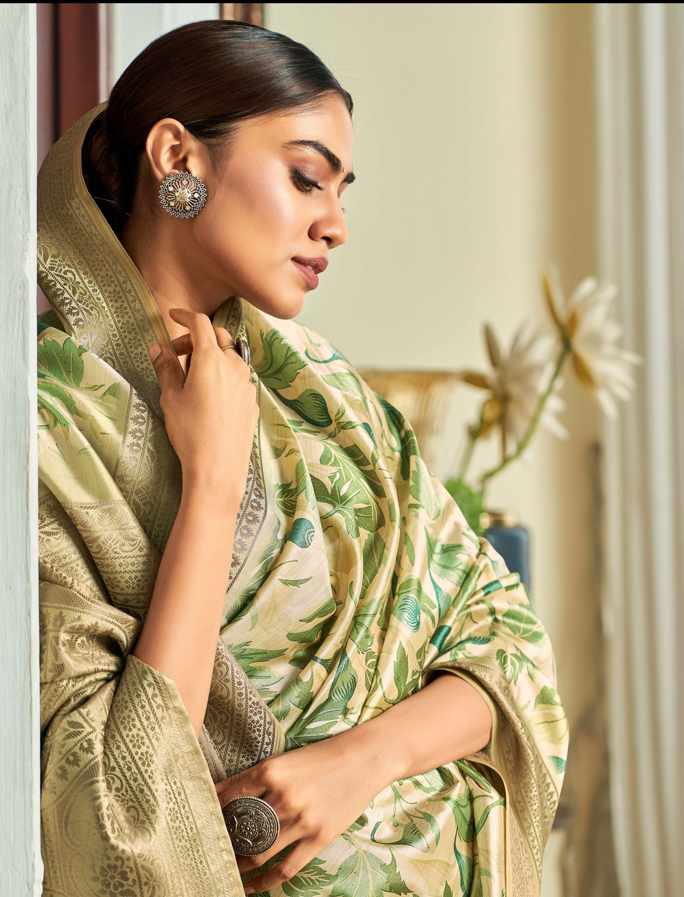 Elegant Light Green Banarasi Satin Silk Saree