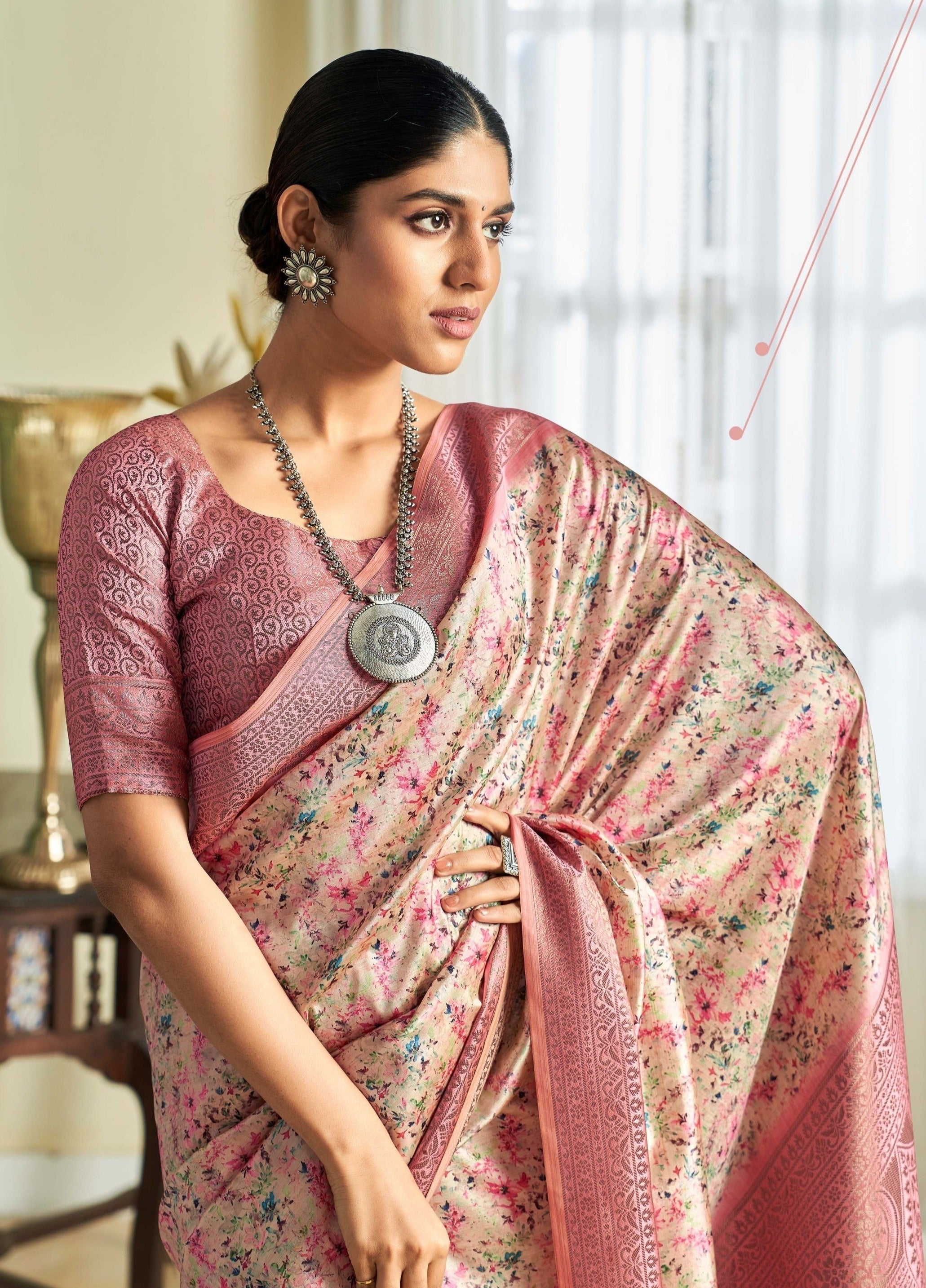 Elegant Pink Banarasi Satin Silk Saree