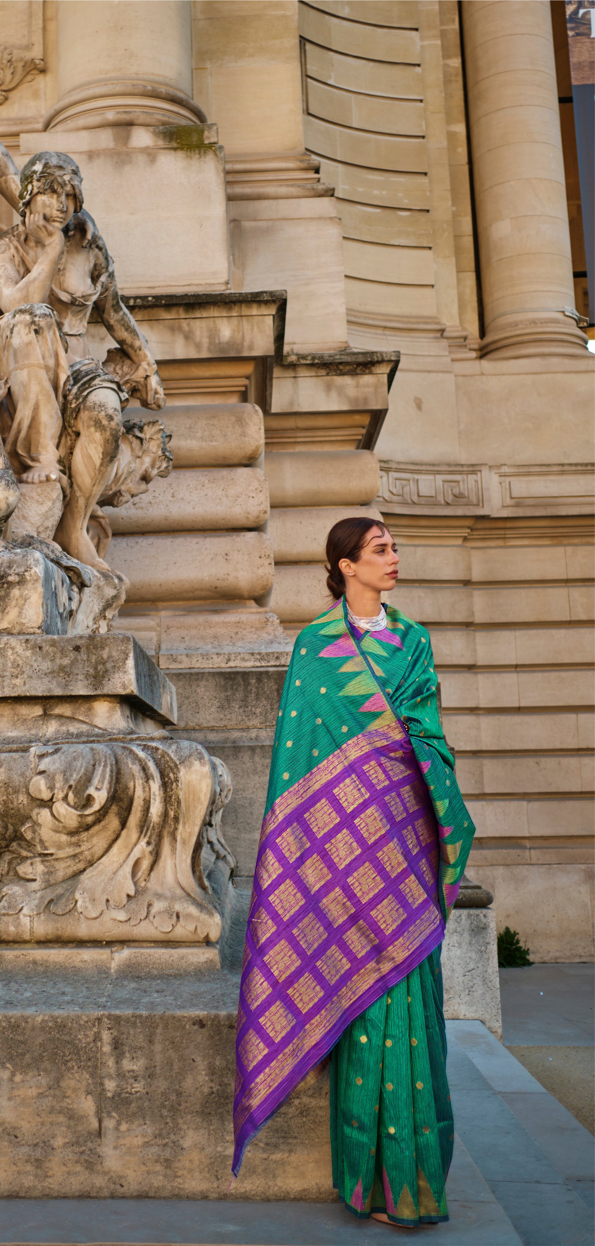 Regal Green Woven Khadi Temple Border Saree