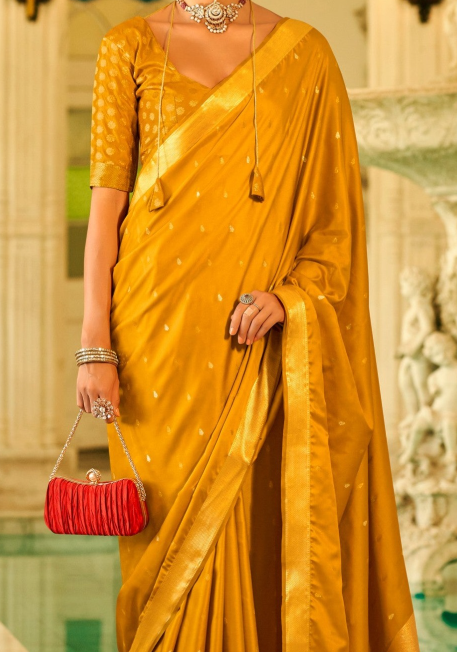 Elegant Golden Zari Woven Satin Silk Saree