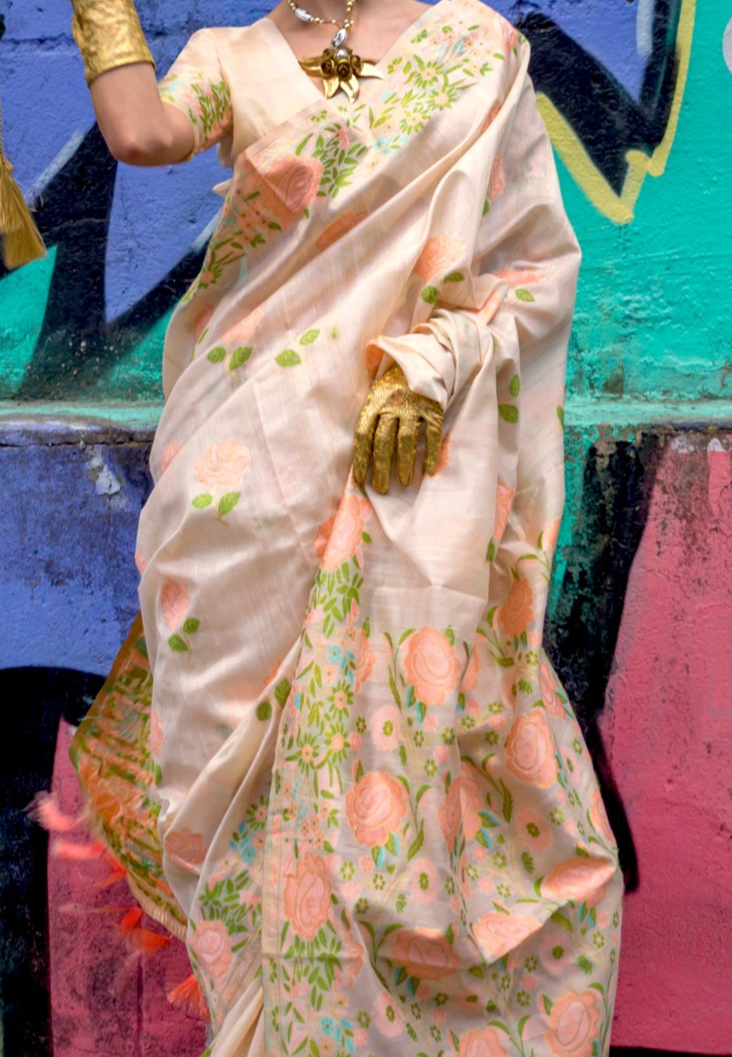 Baby Pink Handloom Parsi Silk Saree