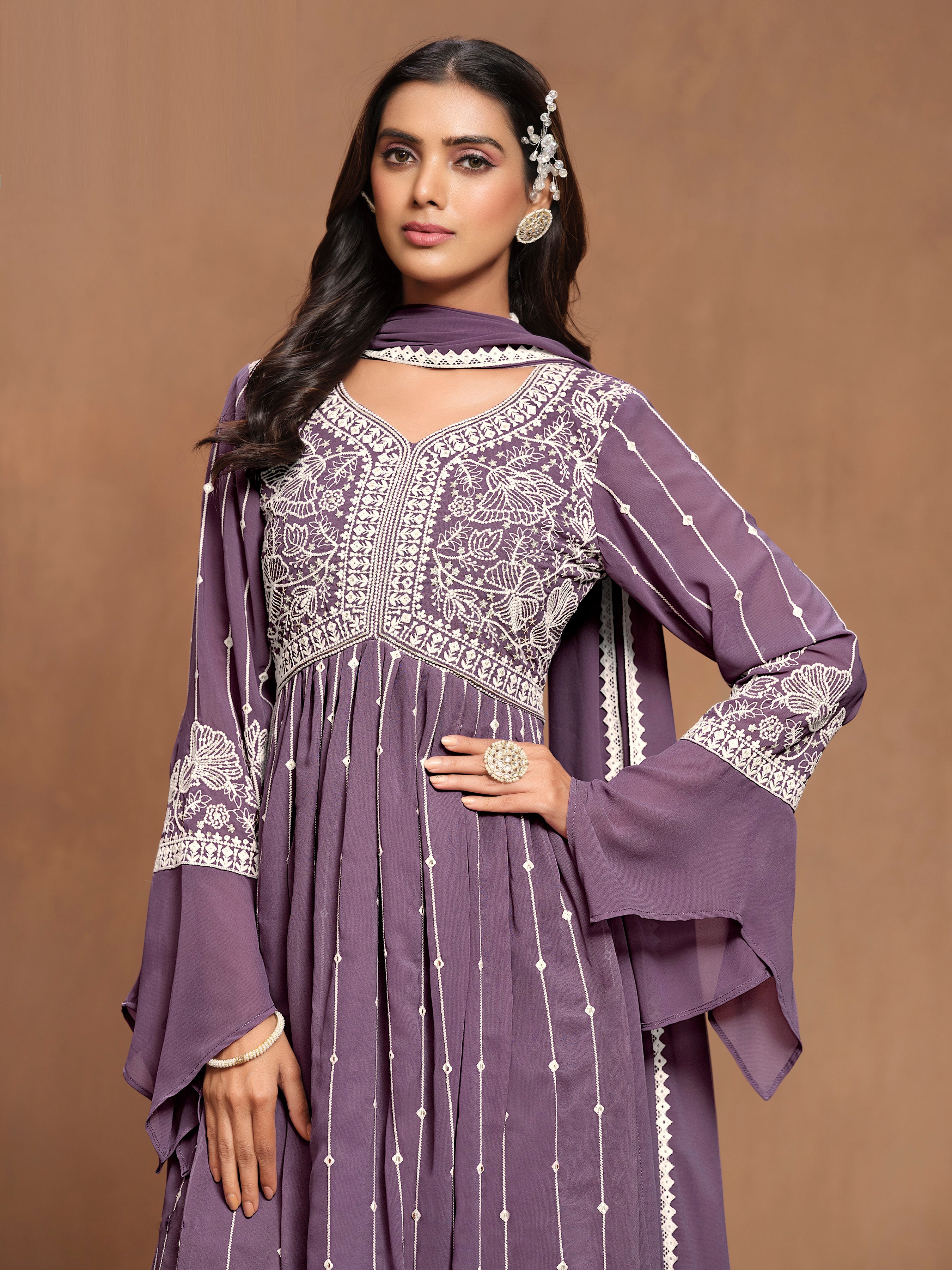 Purple Georgette Thread Work Salwar Kameez