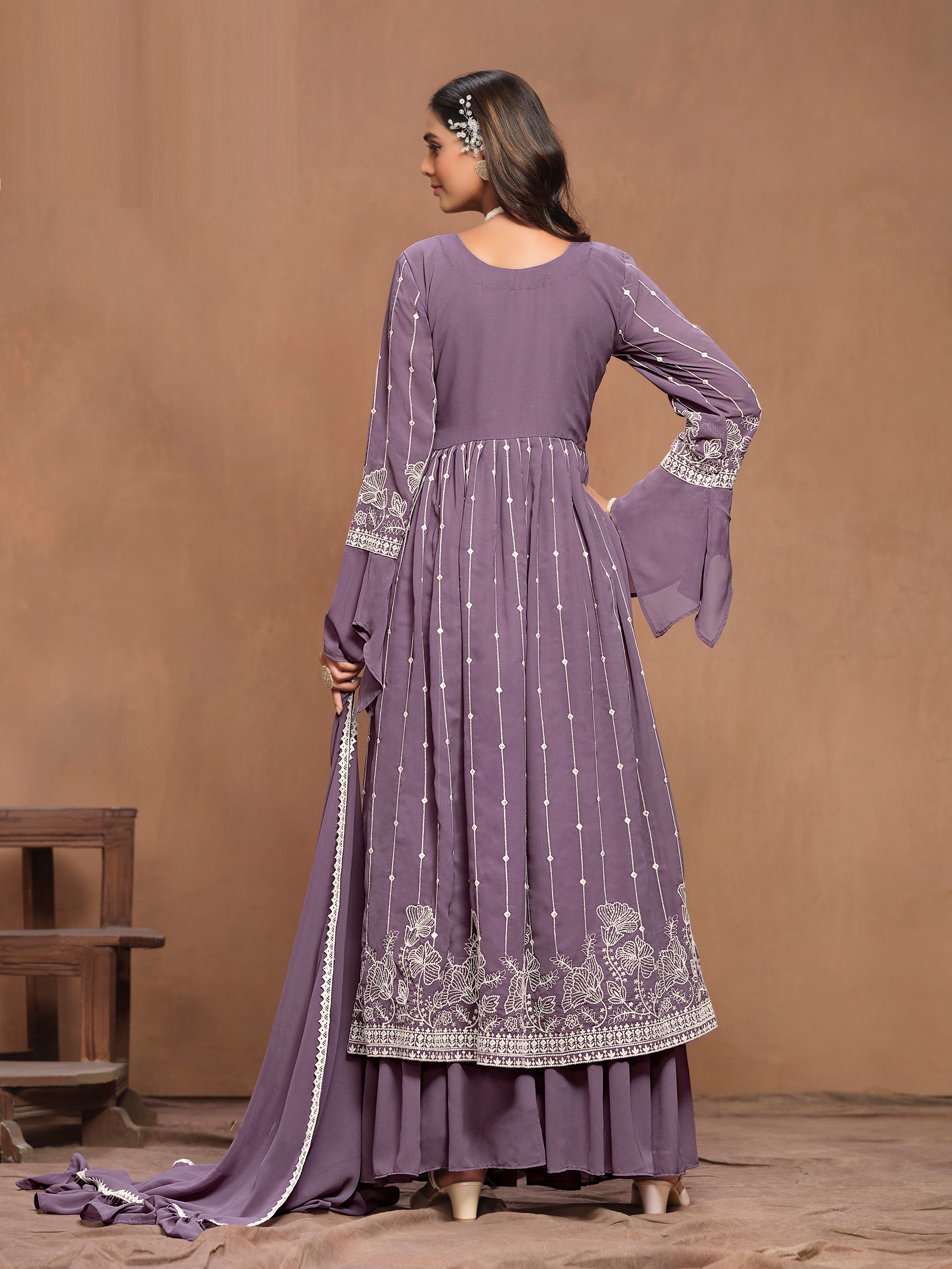 Purple Georgette Thread Work Salwar Kameez