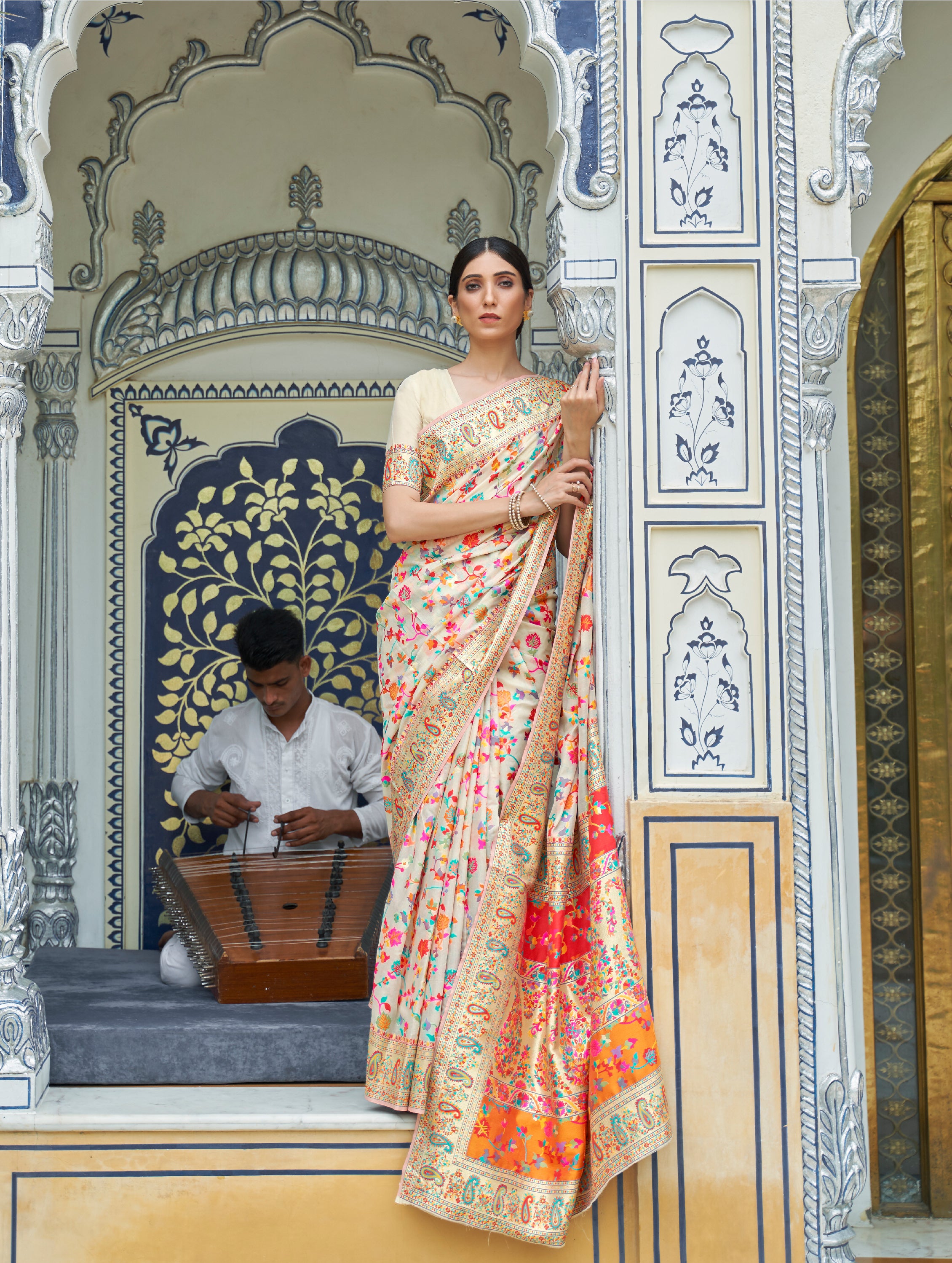 Elegant Peach Kashmiri Modal Silk Saree