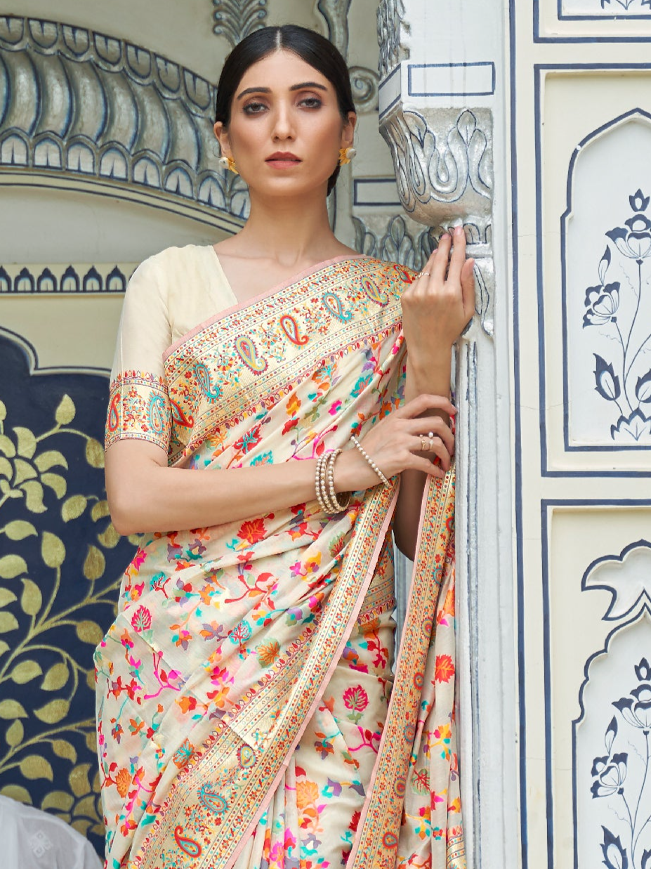 Elegant Peach Kashmiri Modal Silk Saree