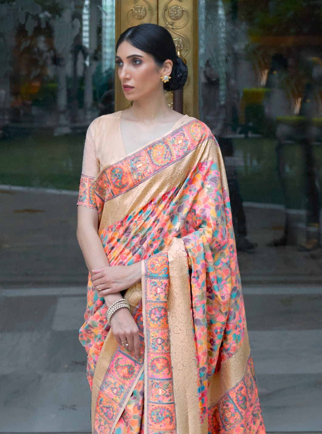 Enchanting Peach Kashmiri Modal Silk Saree