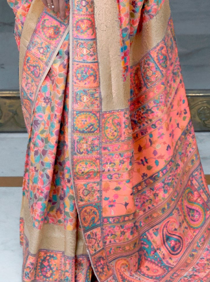 Enchanting Peach Kashmiri Modal Silk Saree