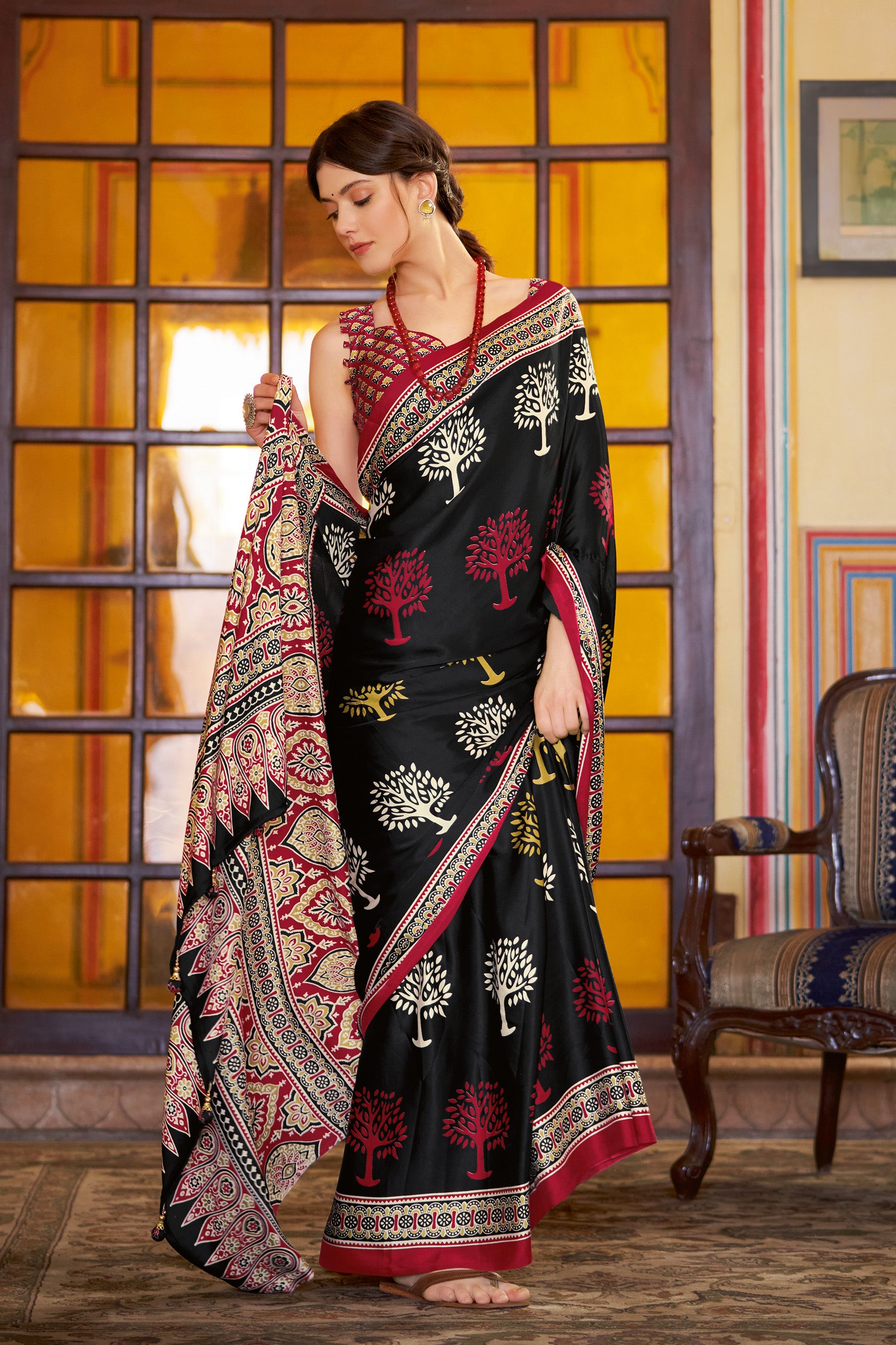 Timeless Black Ajrakh Saree