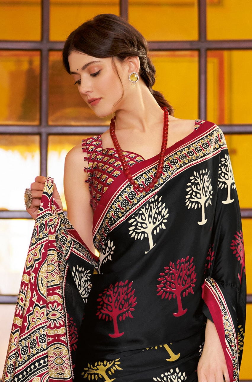 Timeless Black Ajrakh Saree