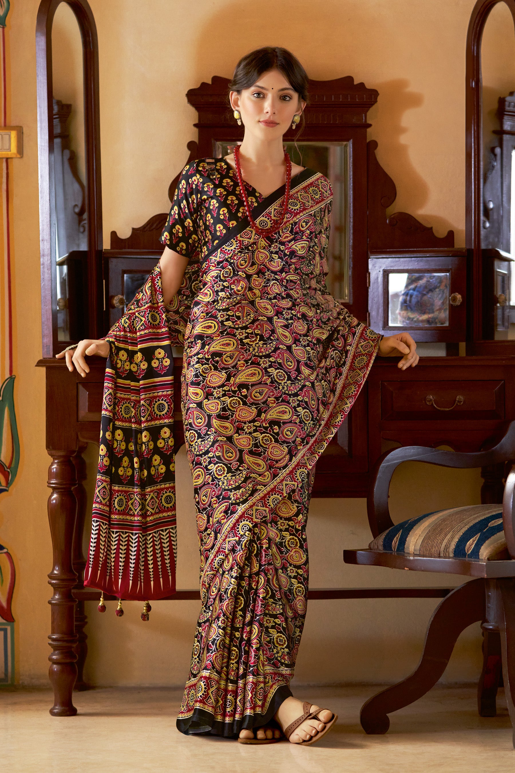 Stunning Multi-Colored Ajrakh Saree