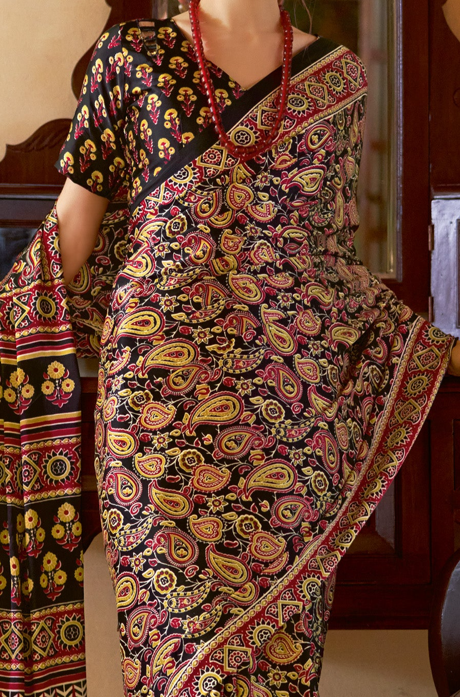 Stunning Multi-Colored Ajrakh Saree