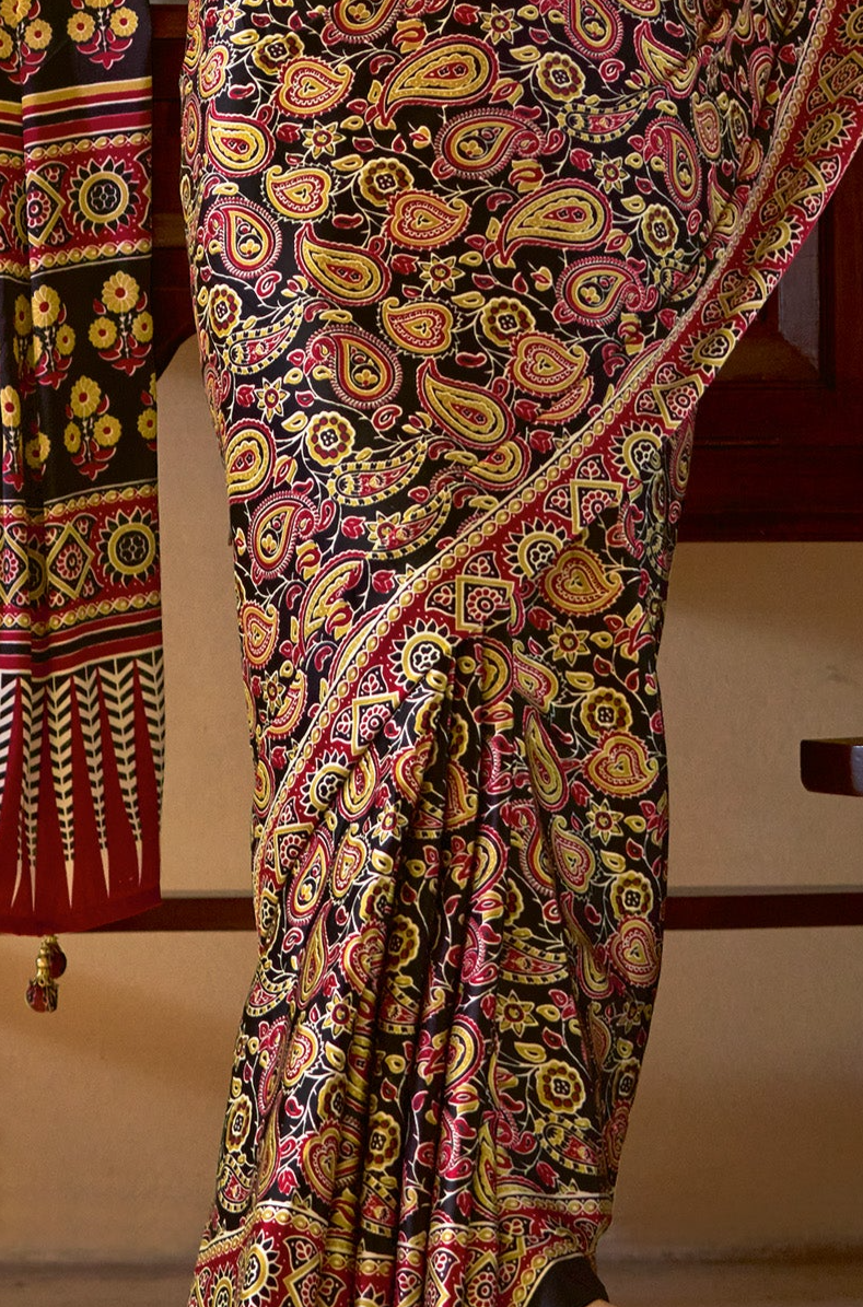 Stunning Multi-Colored Ajrakh Saree