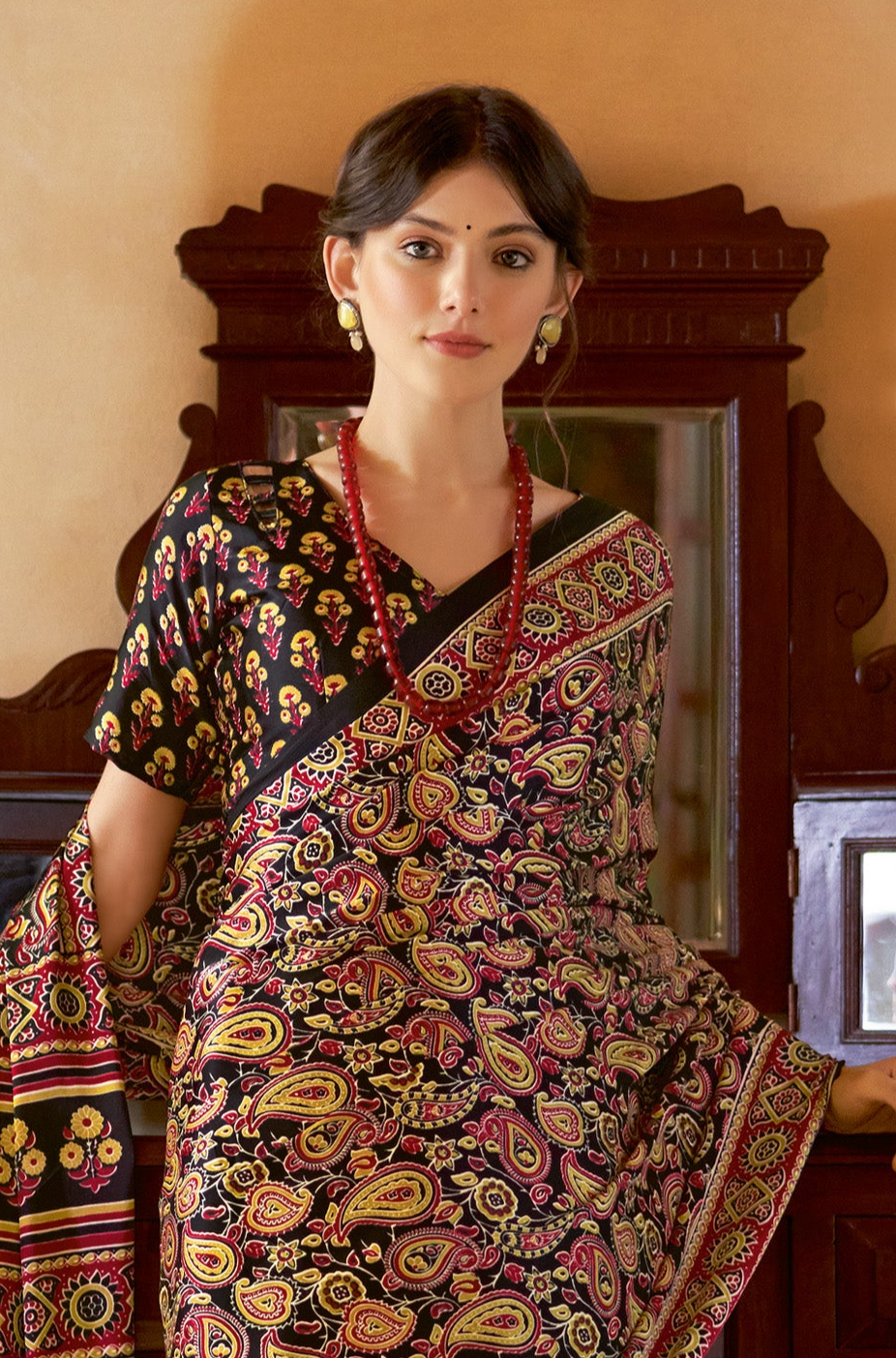 Stunning Multi-Colored Ajrakh Saree