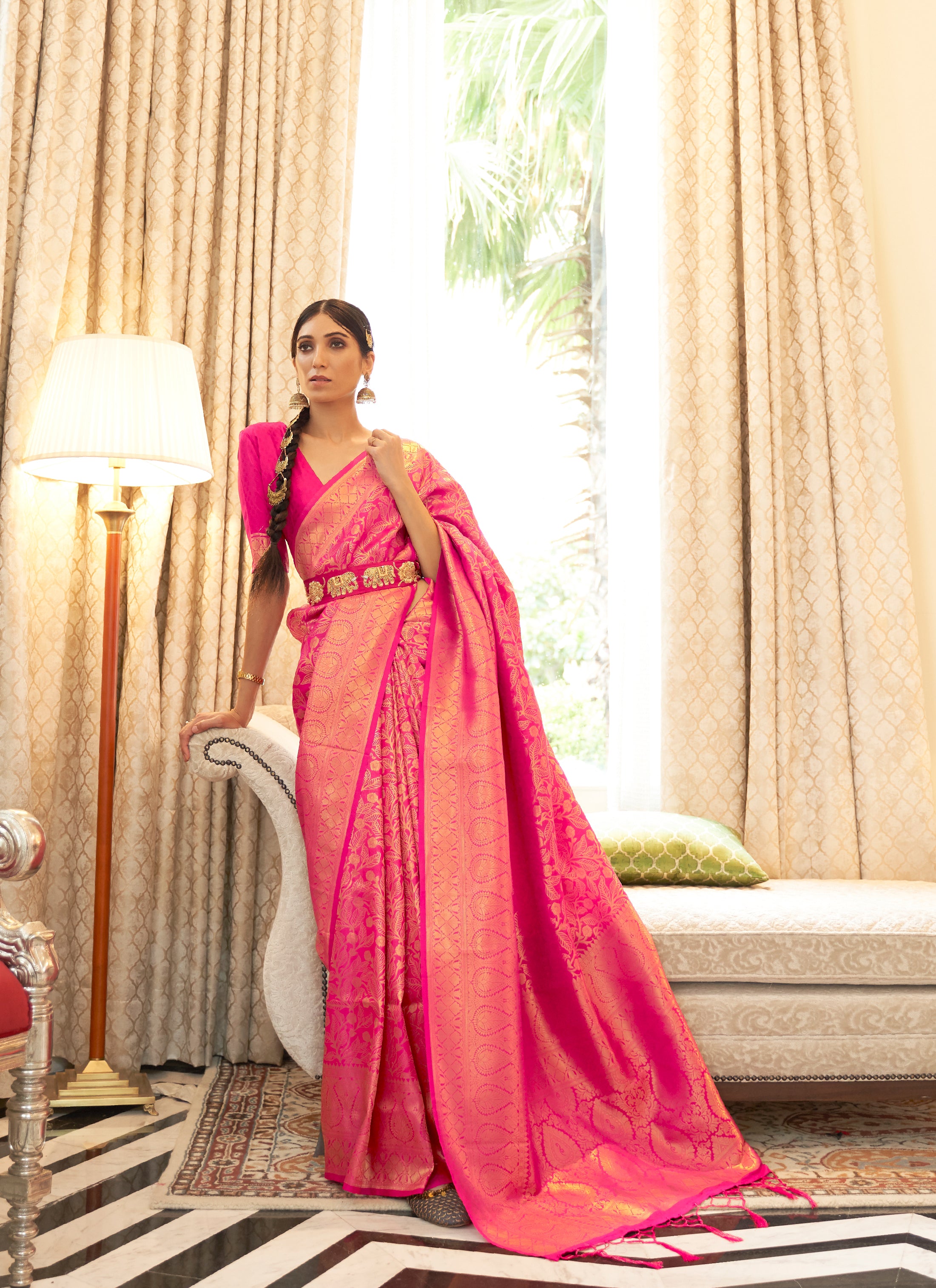 Pastel Pink Kanjivaram Silk Saree with Zari