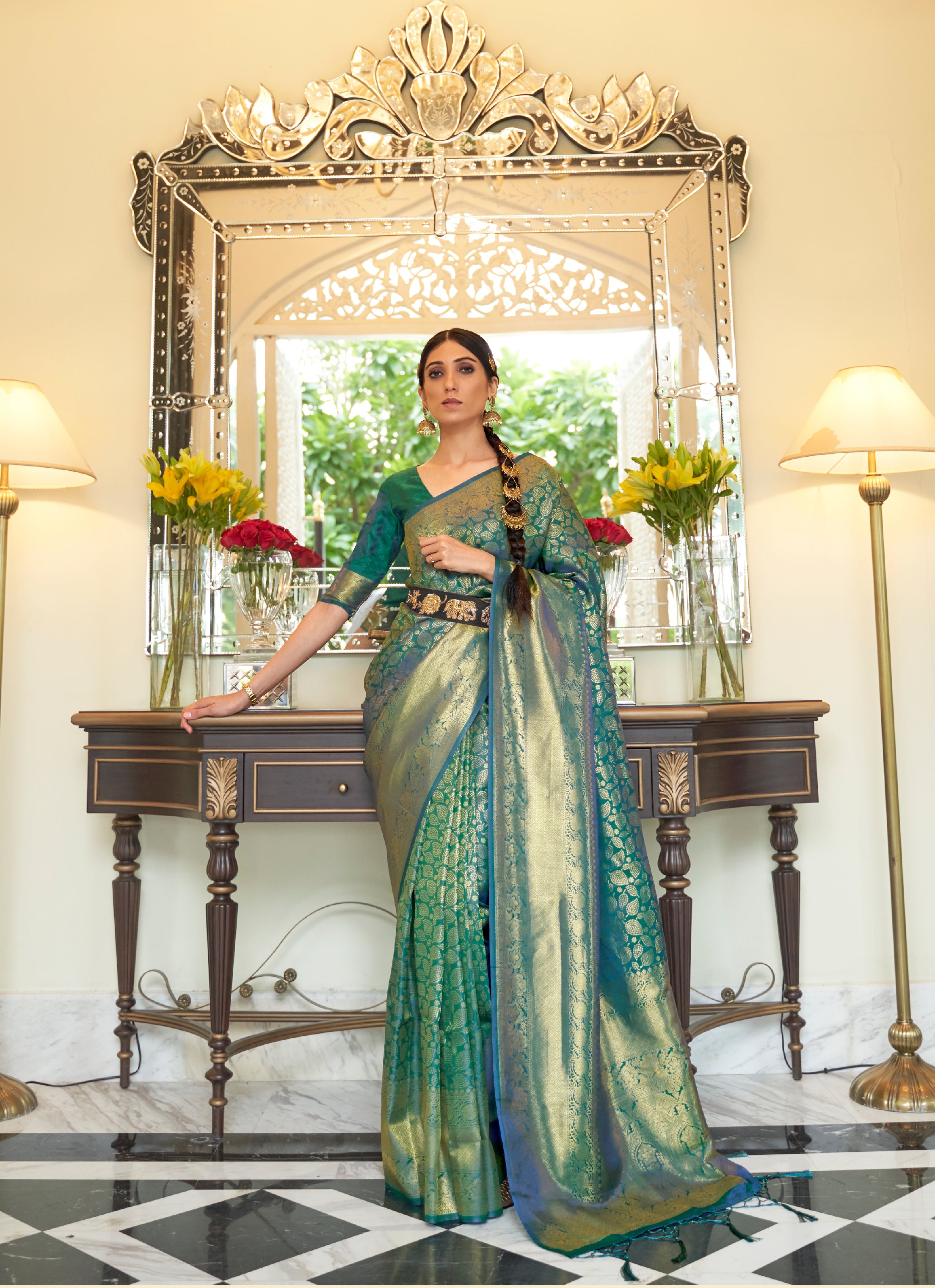 Emerald Green Zari Kanjivaram Saree