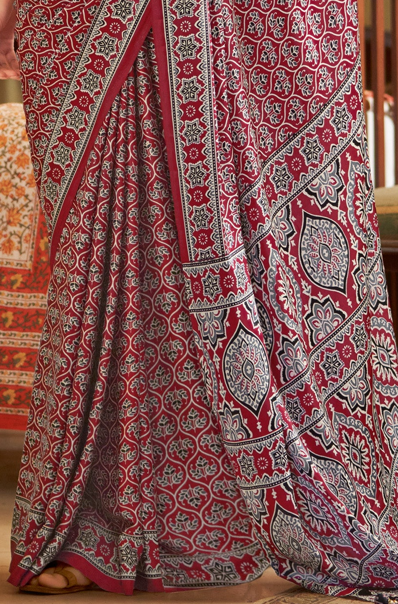 Elegant Red Ajrakh Saree