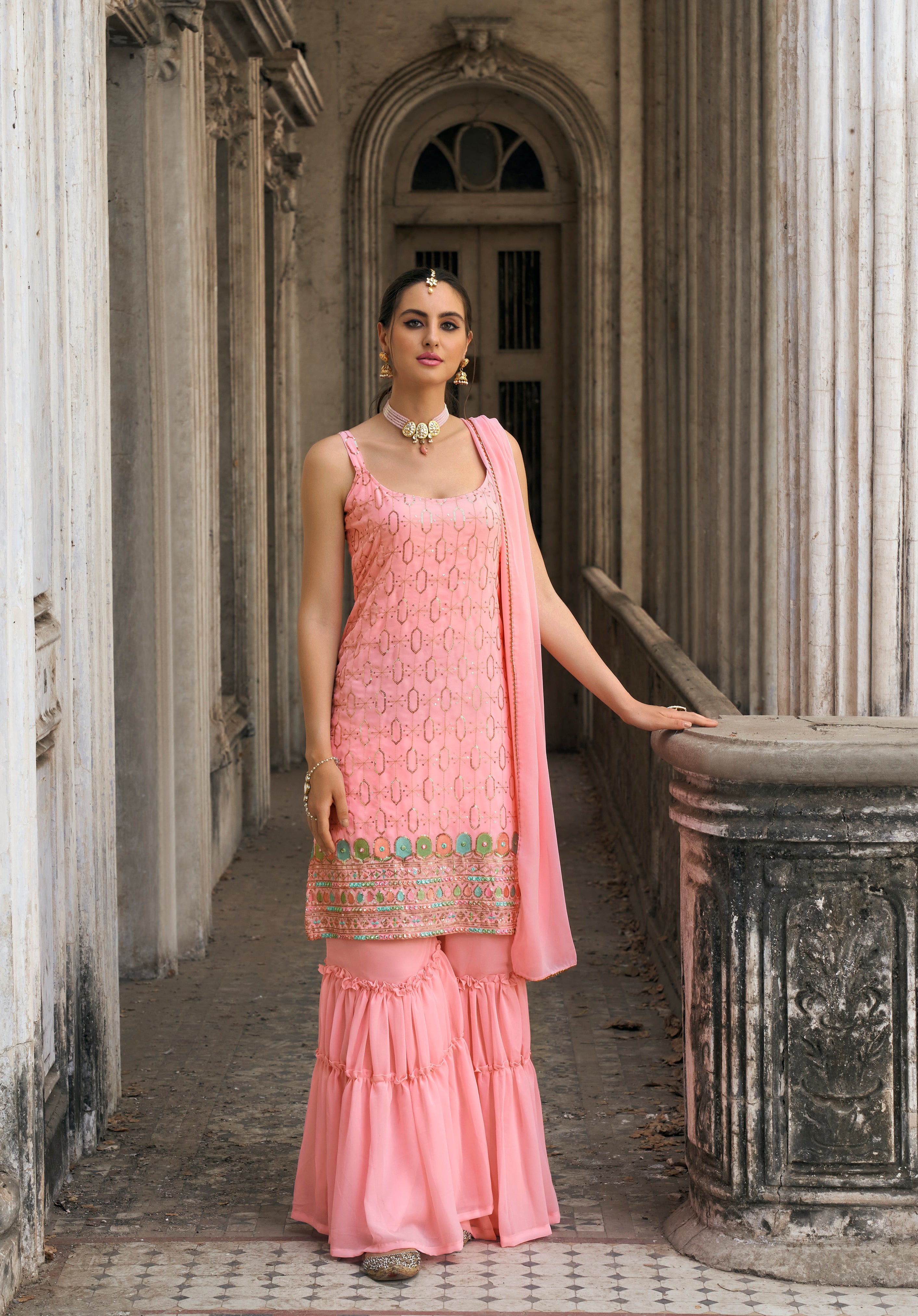 Pink Sharara Bottom Suits [READYMADE]