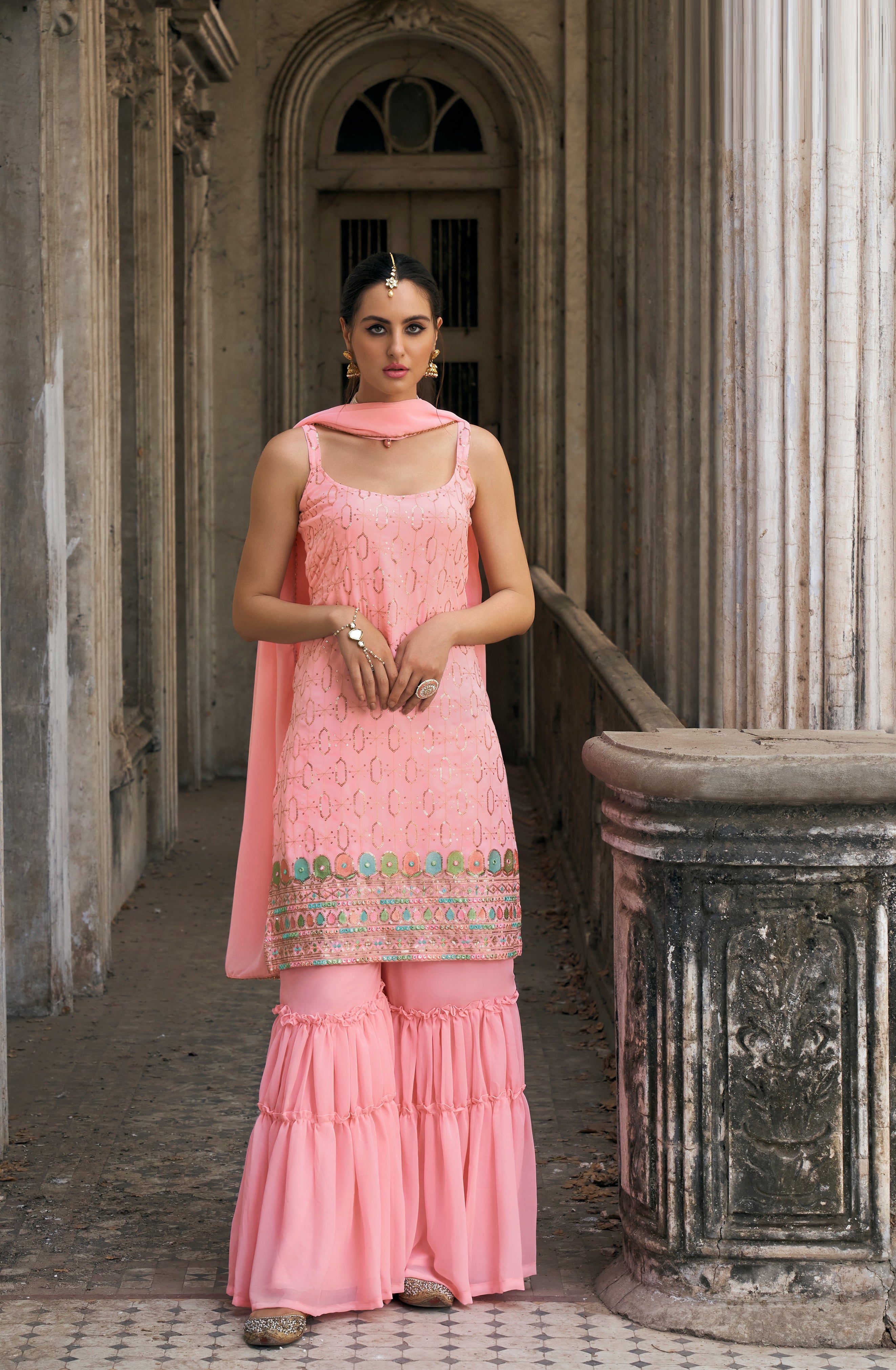 Pink Sharara Bottom Suits [READYMADE]