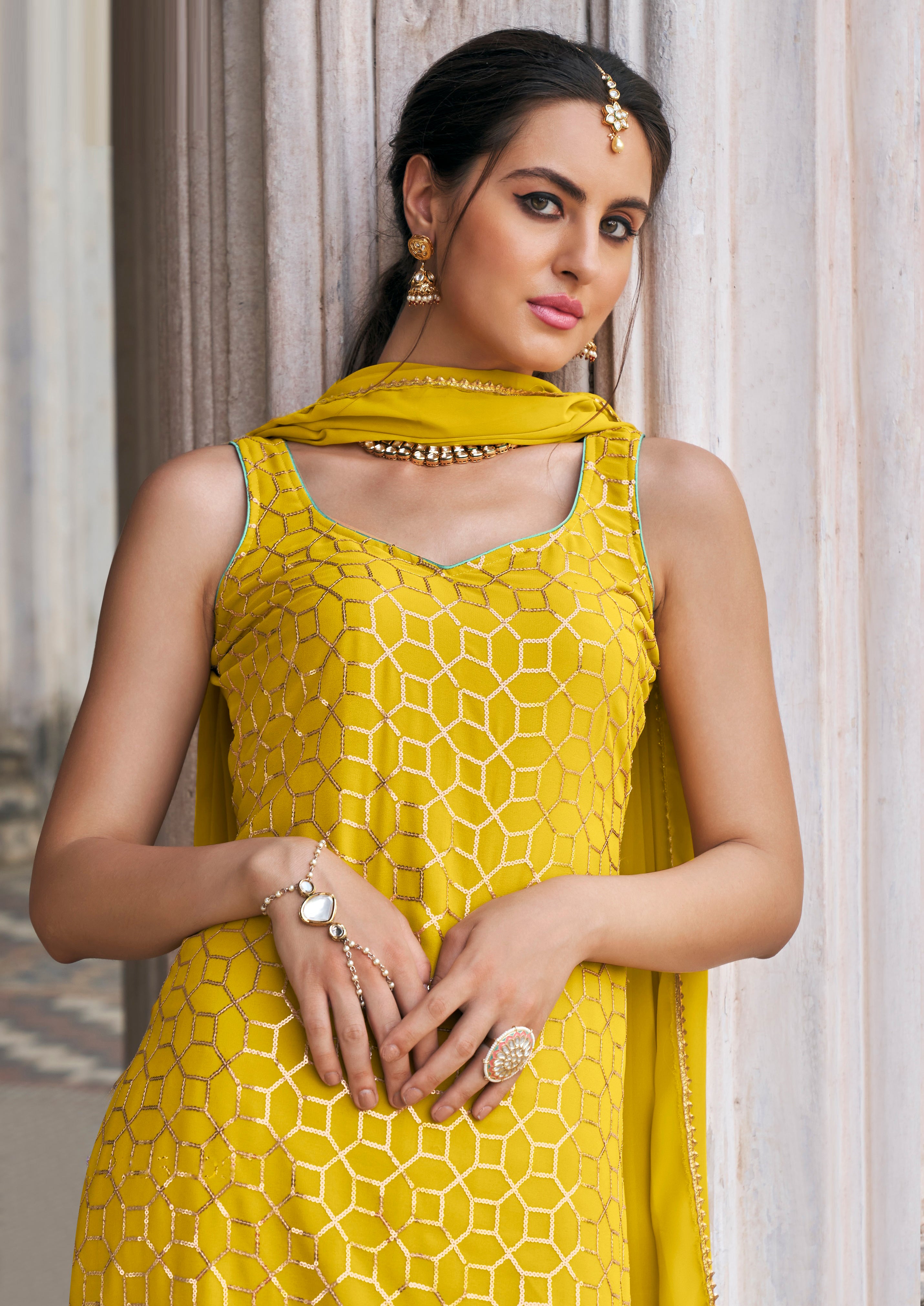 Yellow Sharara Bottom Suits [READYMADE]