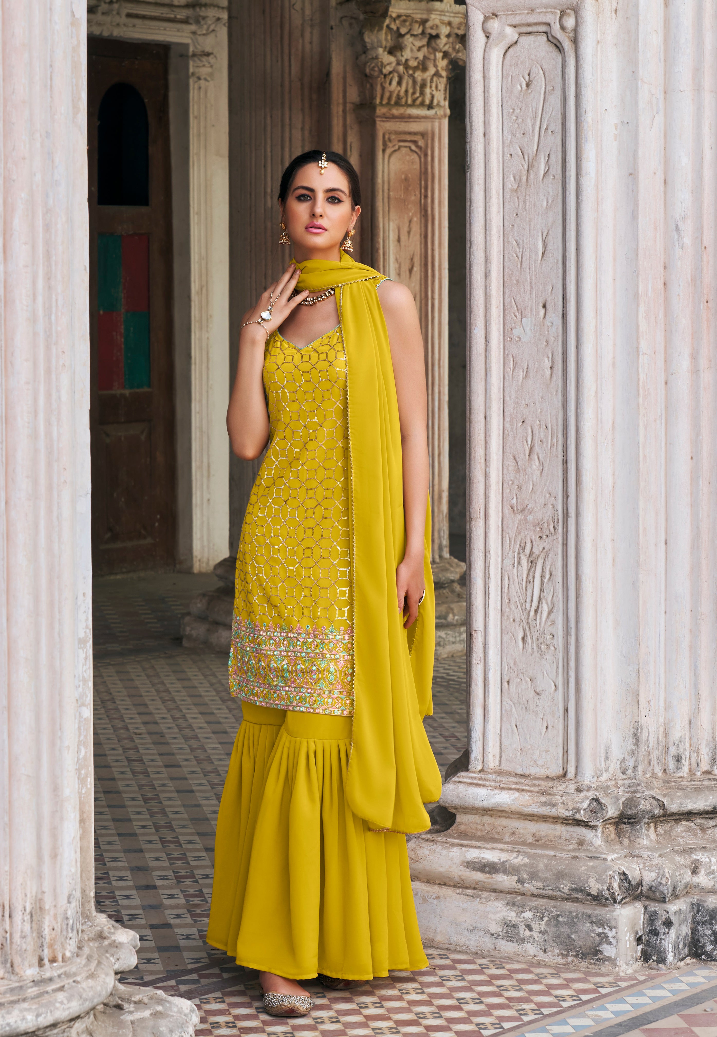 Yellow Sharara Bottom Suits [READYMADE]