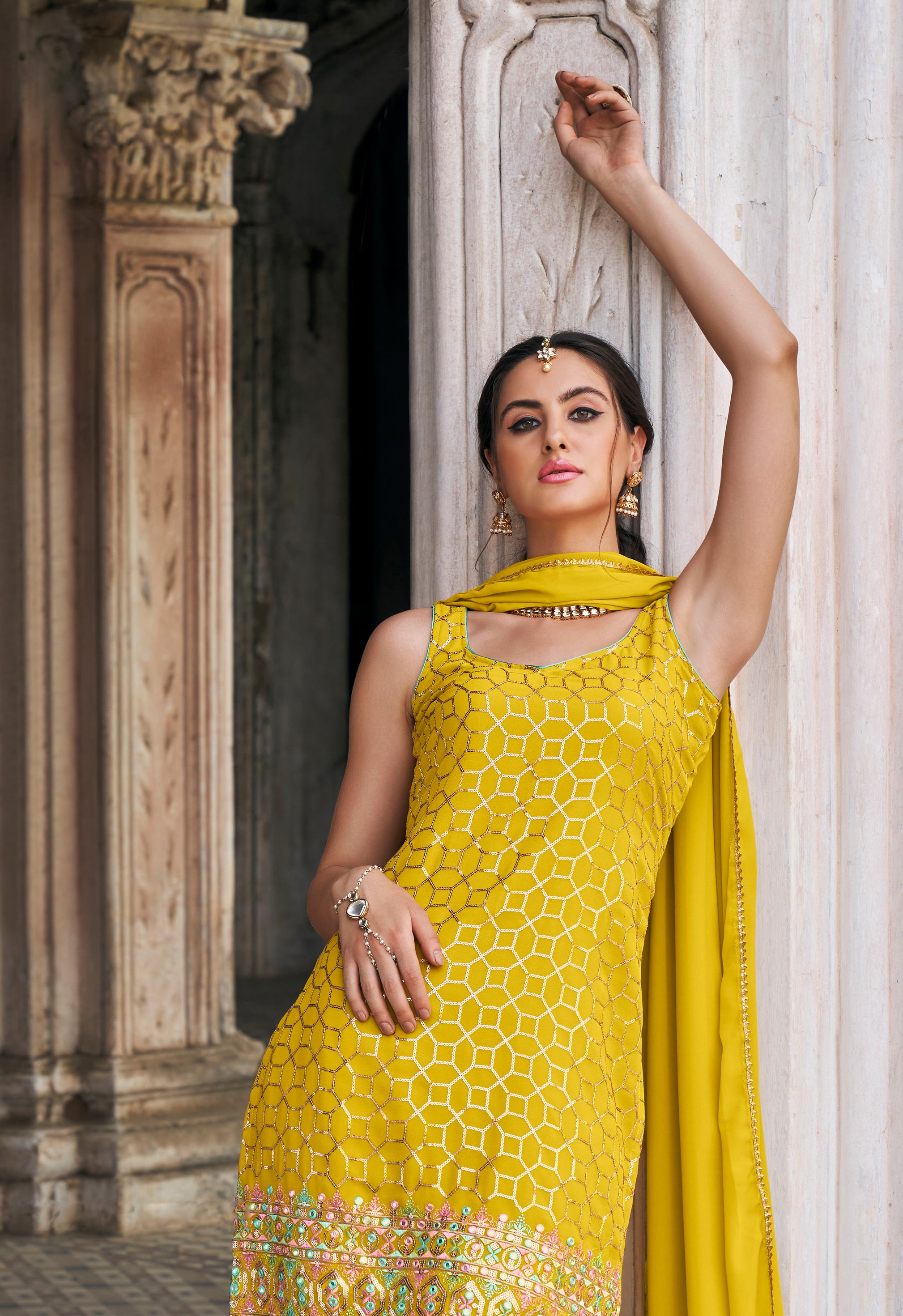 Yellow Sharara Bottom Suits [READYMADE]