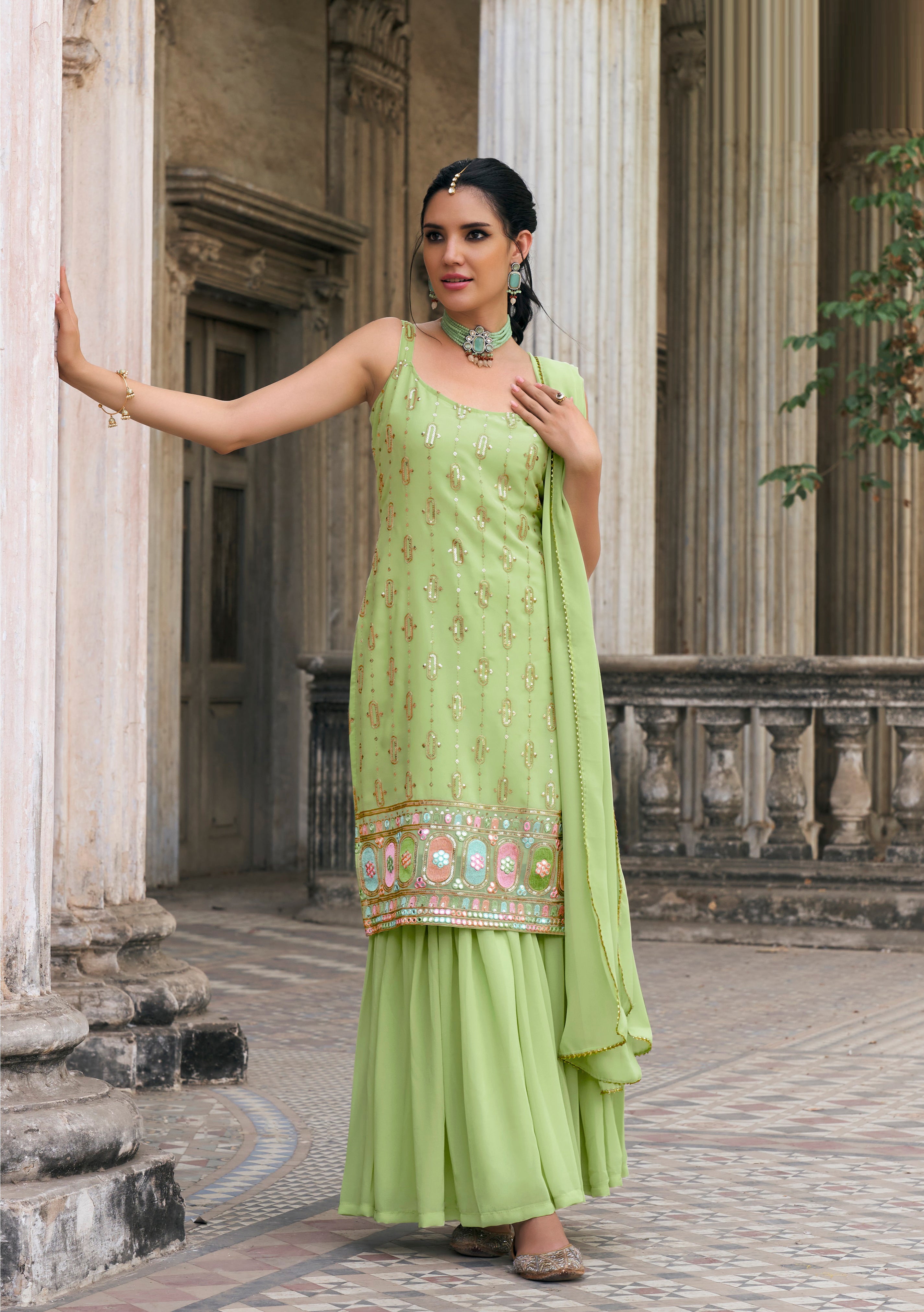 Green Sharara Bottom Suits [READYMADE]