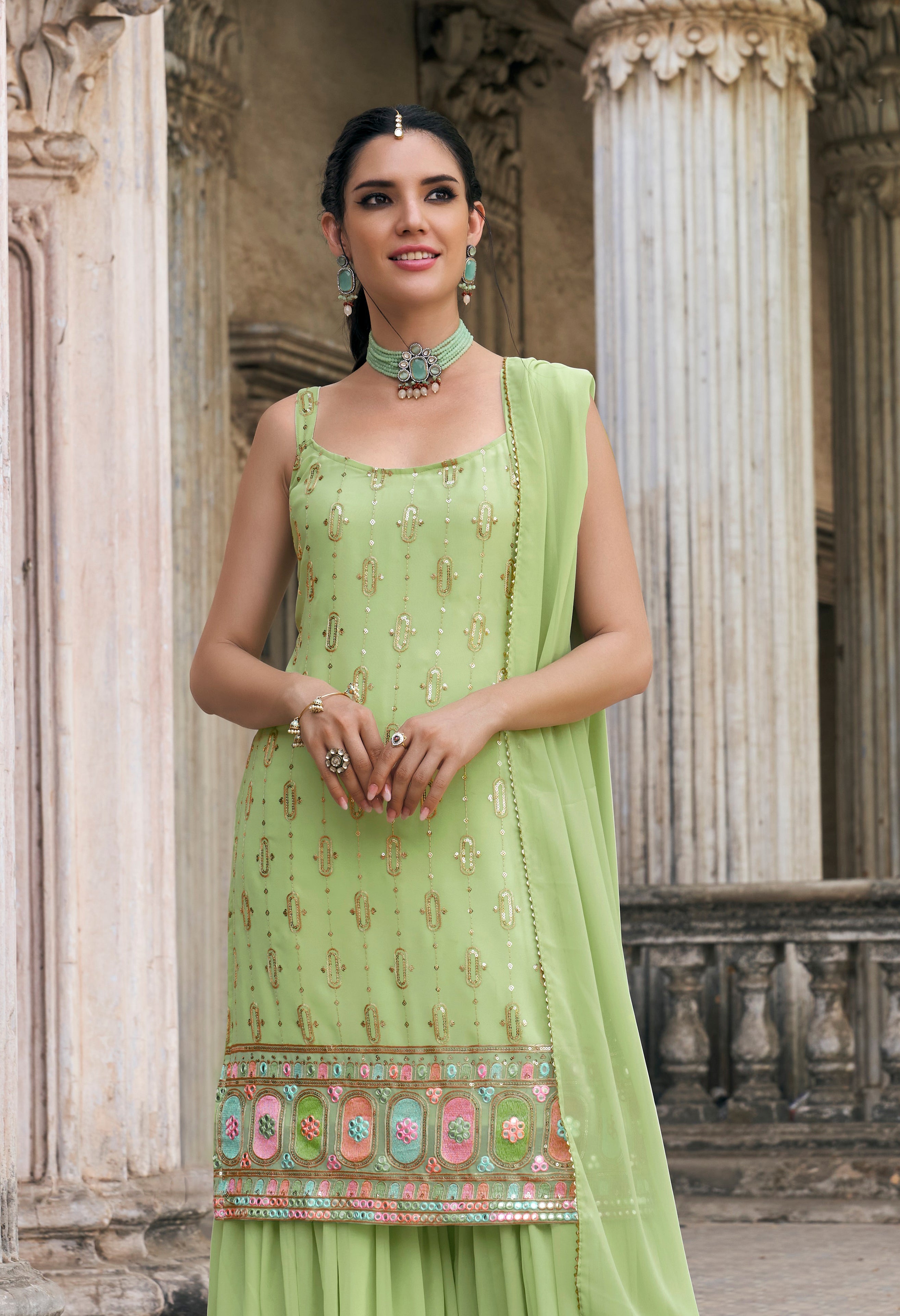 Green Sharara Bottom Suits [READYMADE]