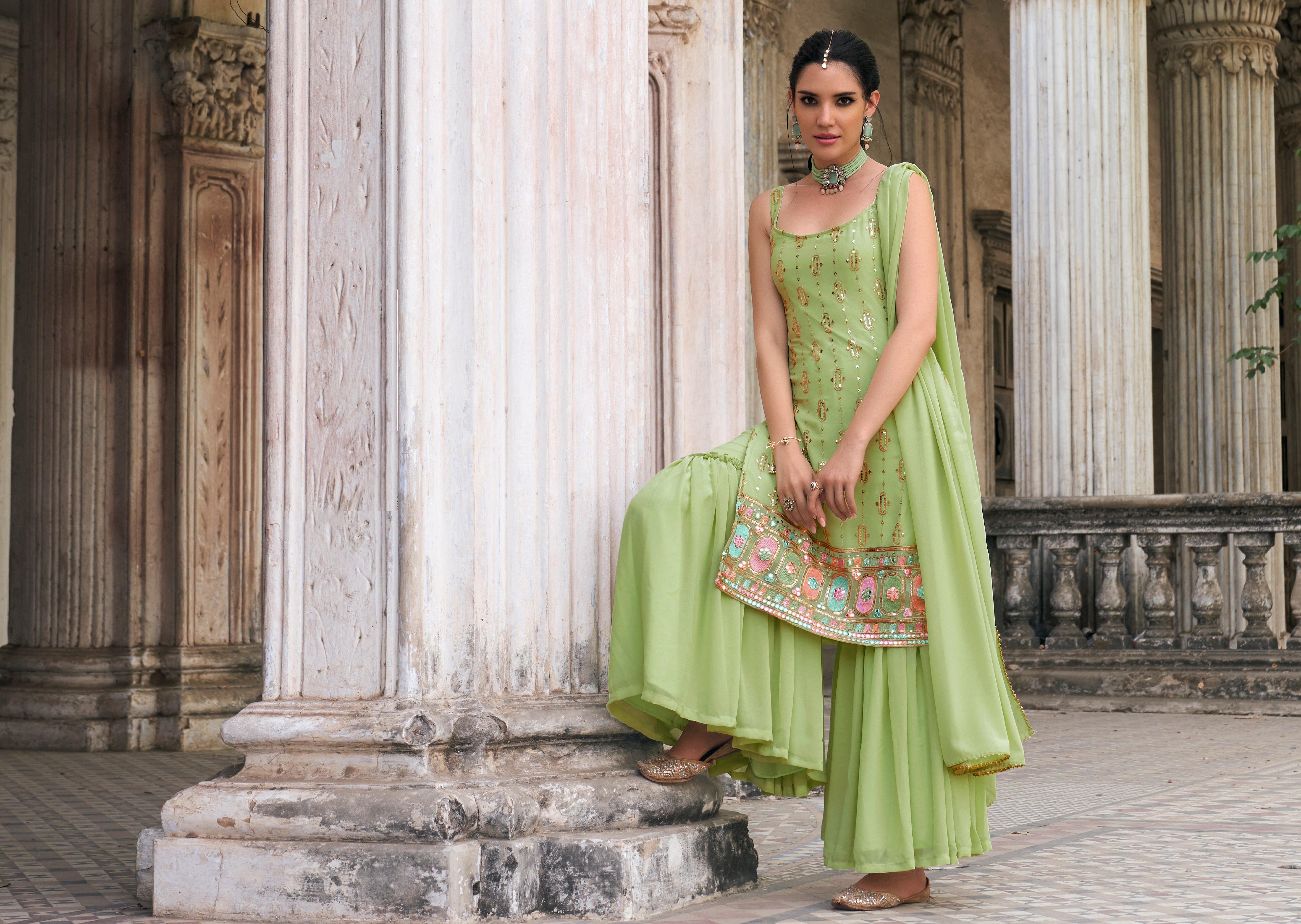 Green Sharara Bottom Suits [READYMADE]