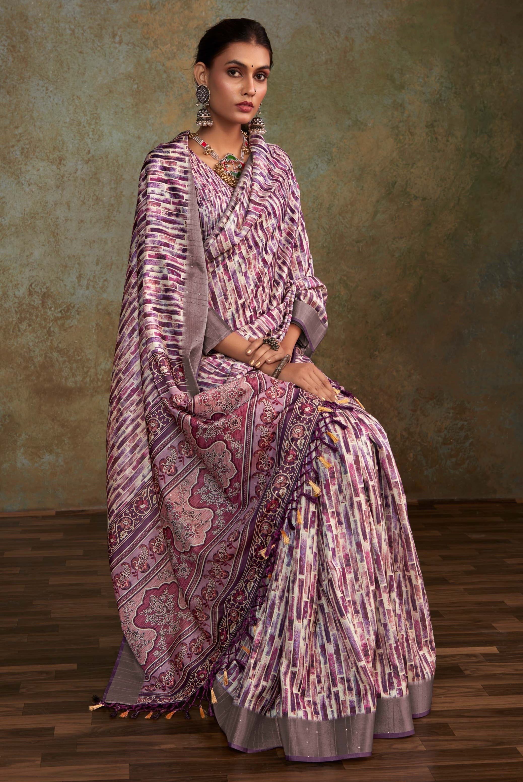 Elegant Light Purple Banarasi Digital Printed Saree