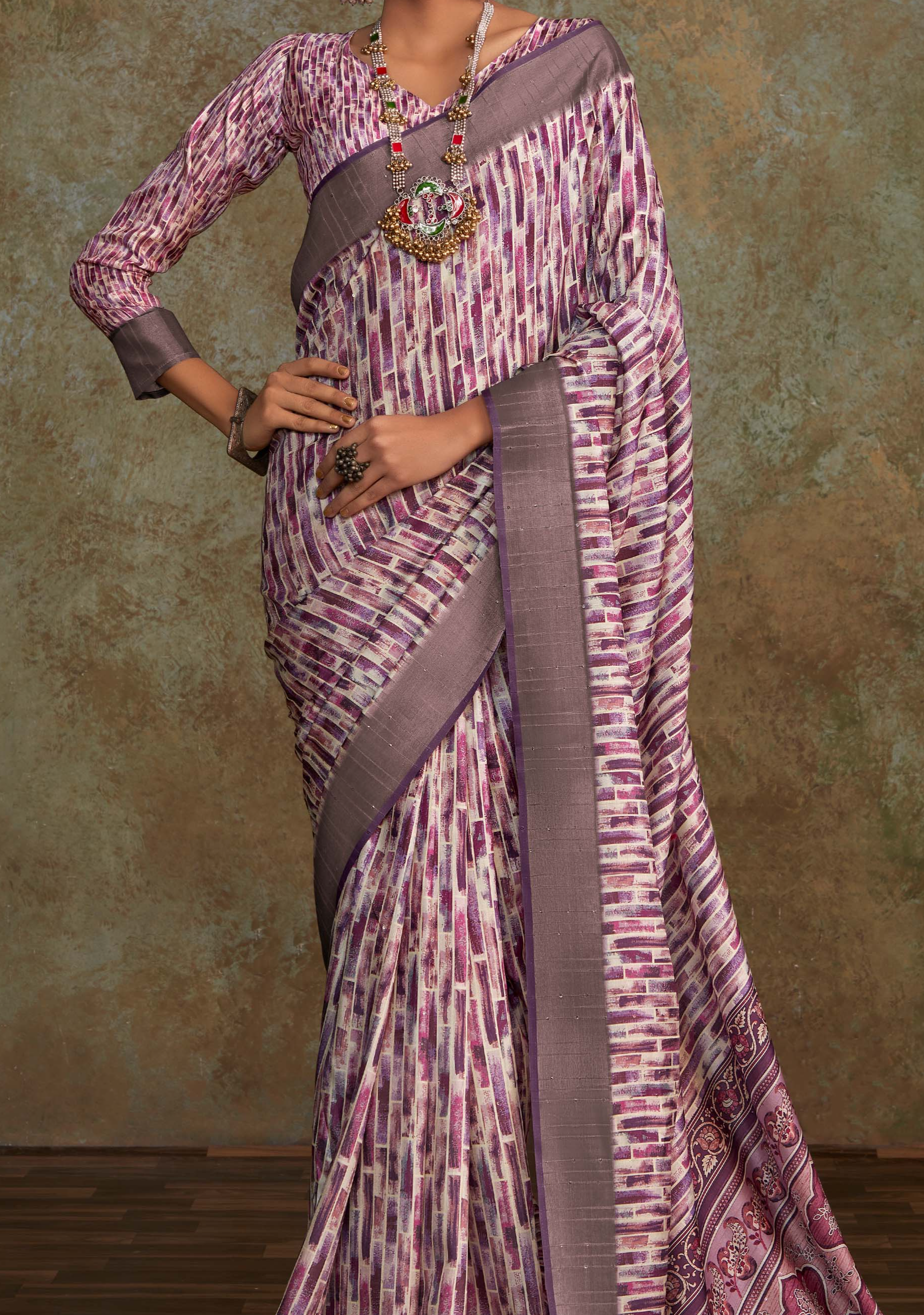 Elegant Light Purple Banarasi Digital Printed Saree