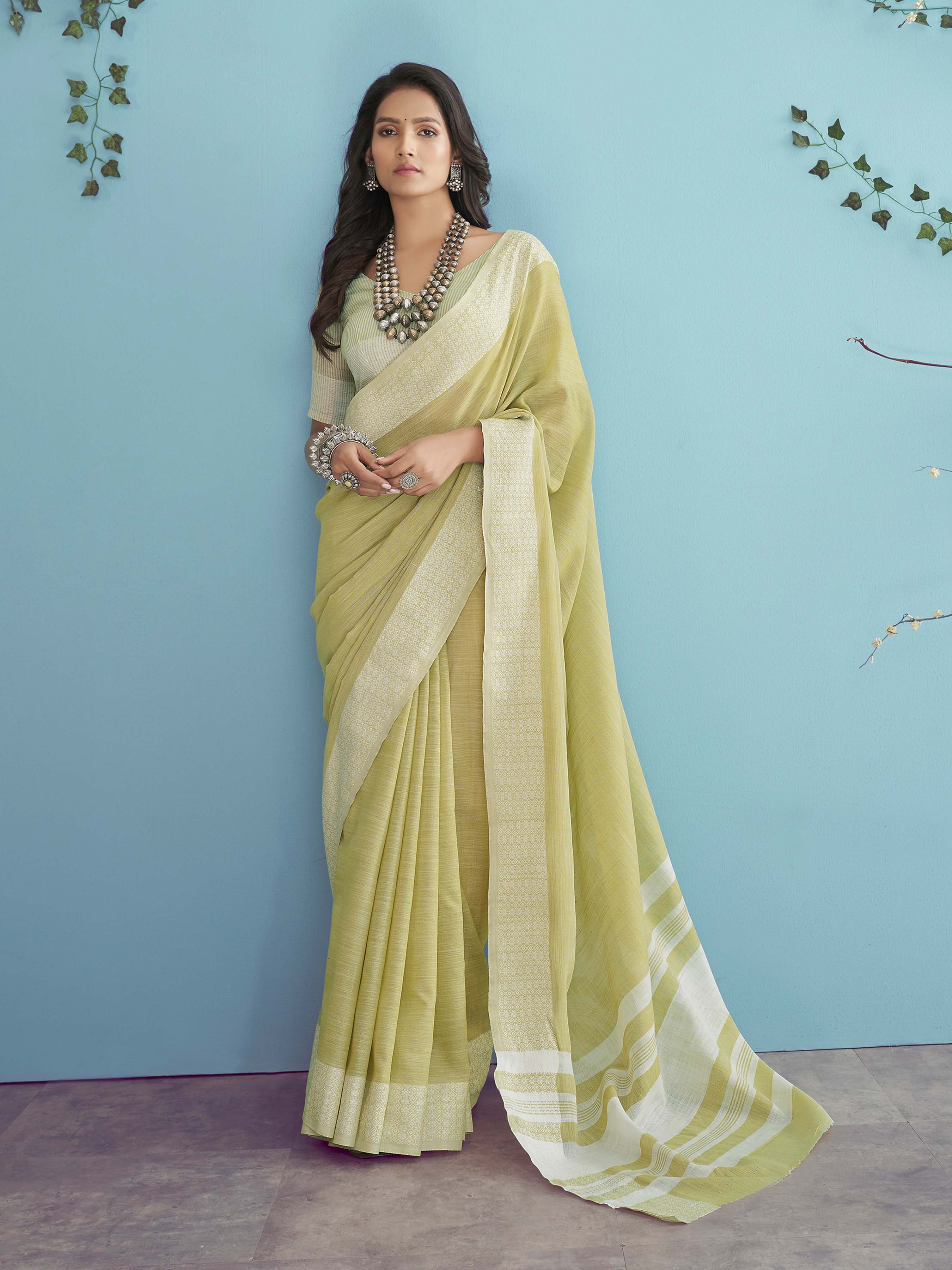 Desert Blossom Cactus Green Pure Cotton Saree