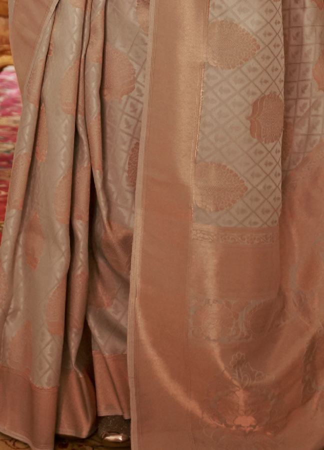 Elegant Cream Banarasi Copper Zari Silk Saree