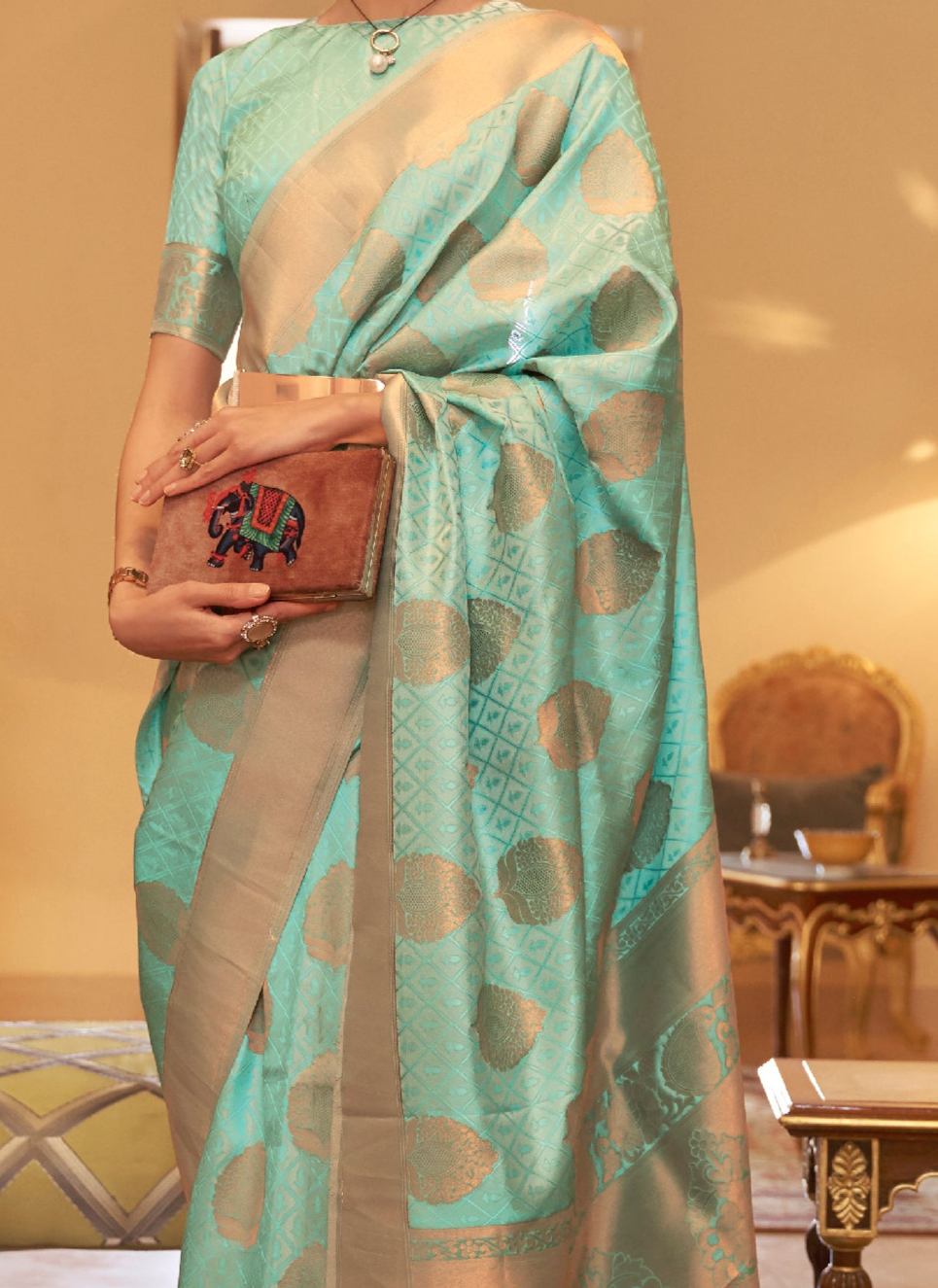 Exquisite Light Green Banarasi Copper Zari Silk Saree