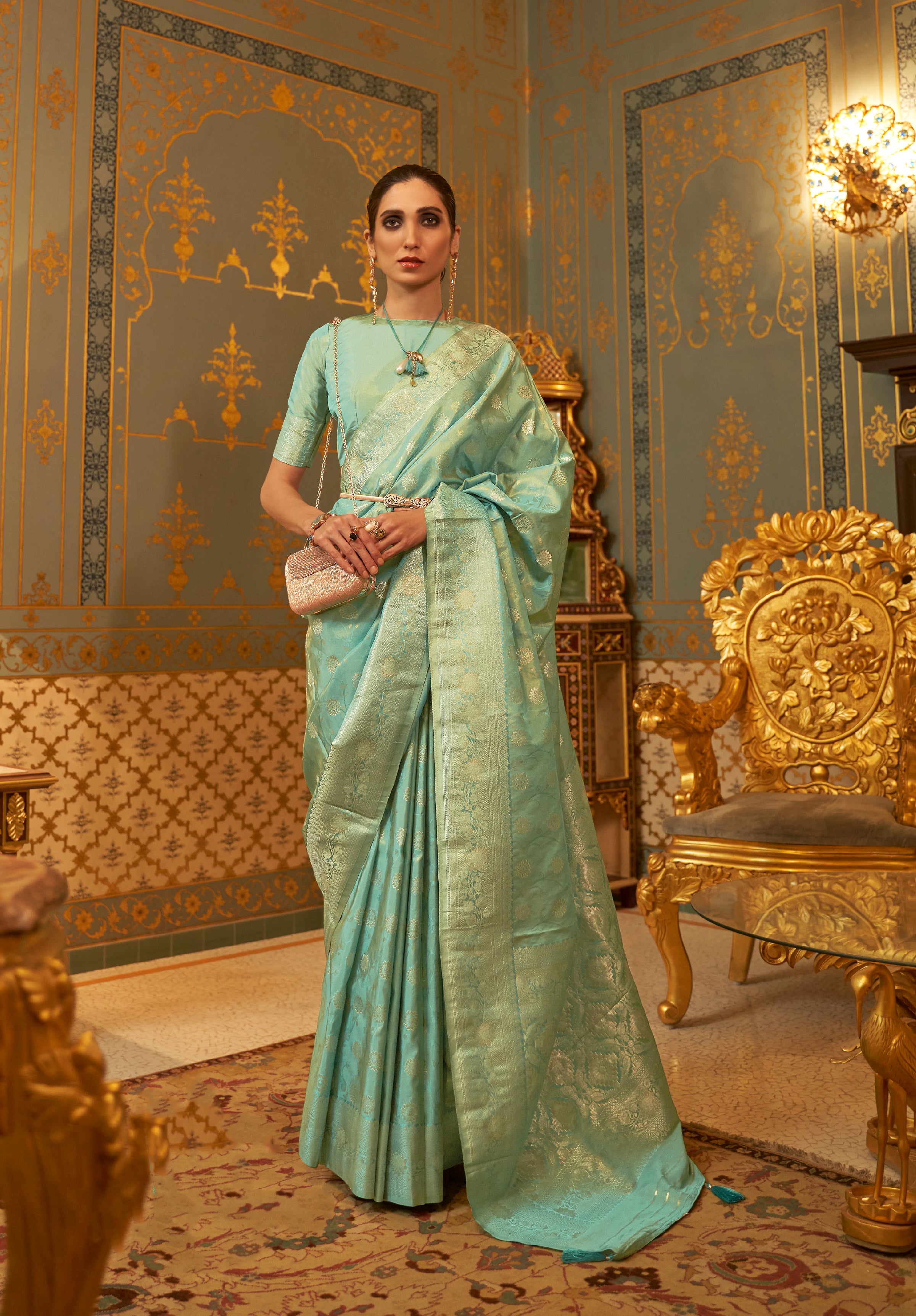 Forest Fern Green Handloom Kanjivaram Saree