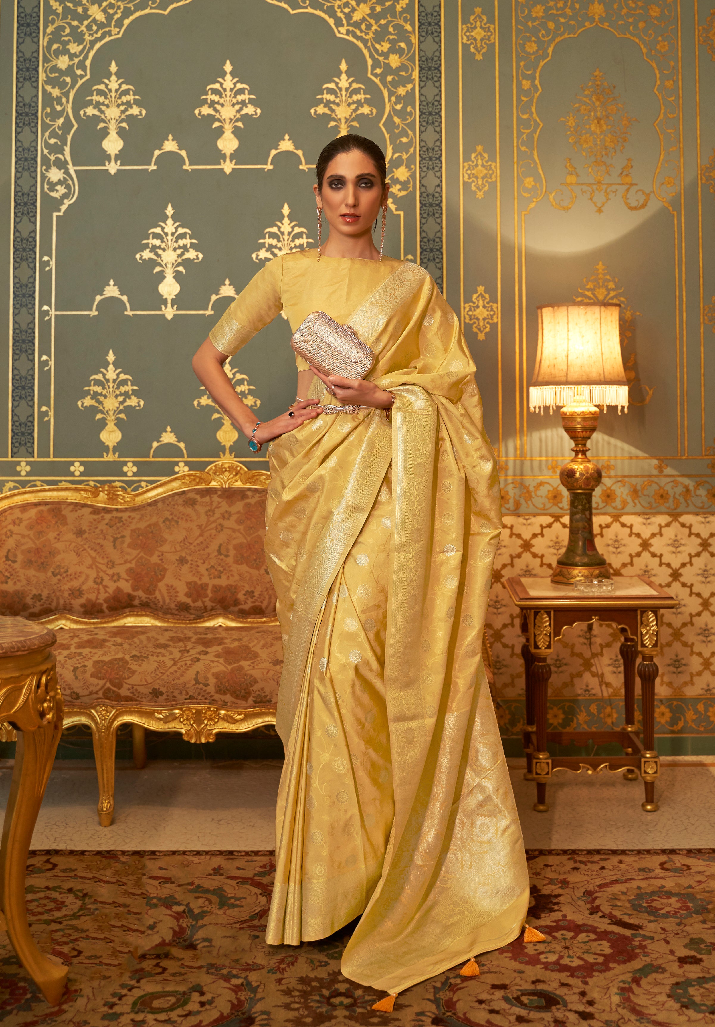 Sunlit Splendor Yellow Handloom Kanjivaram Saree