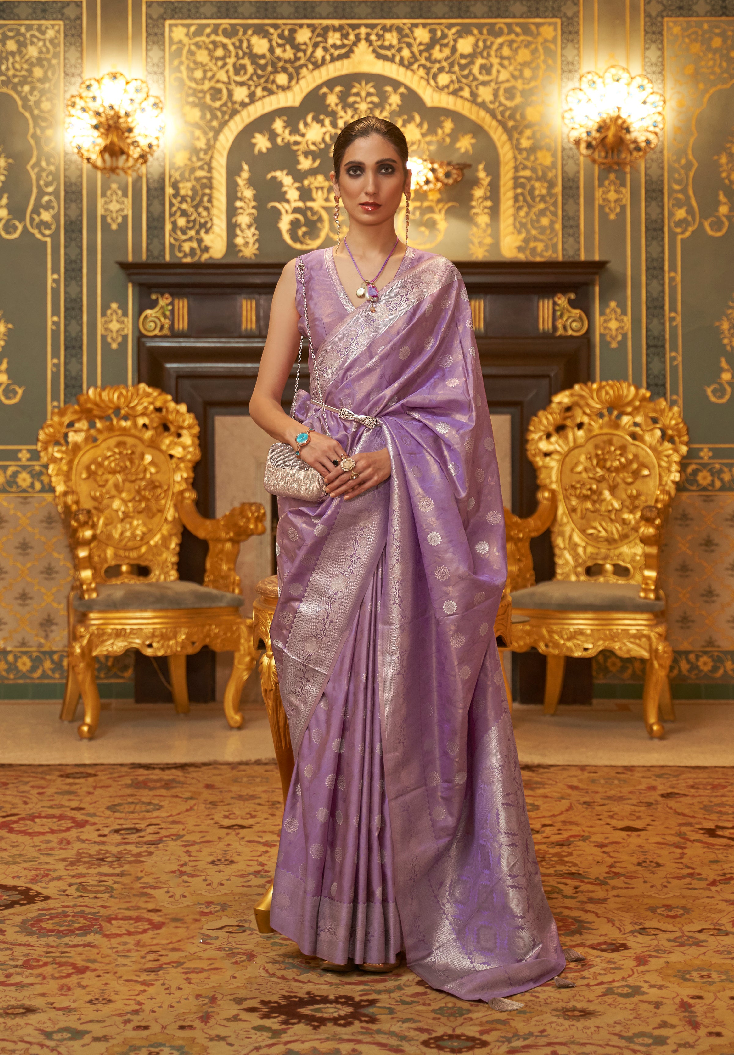 Lavender Mist Handloom Kanjivaram Saree