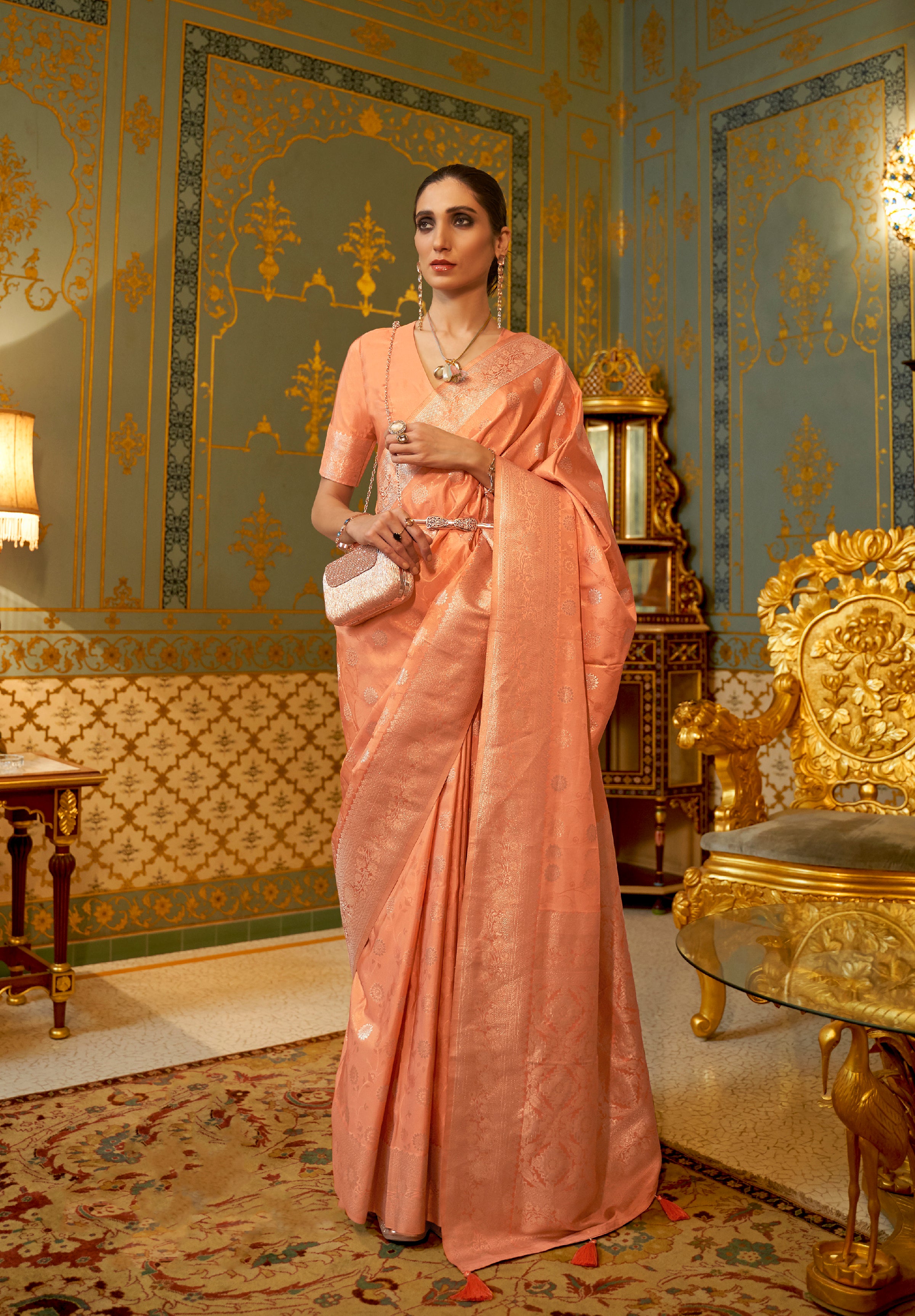 Peach Silk Elegance Handloom Kanjivaram Saree