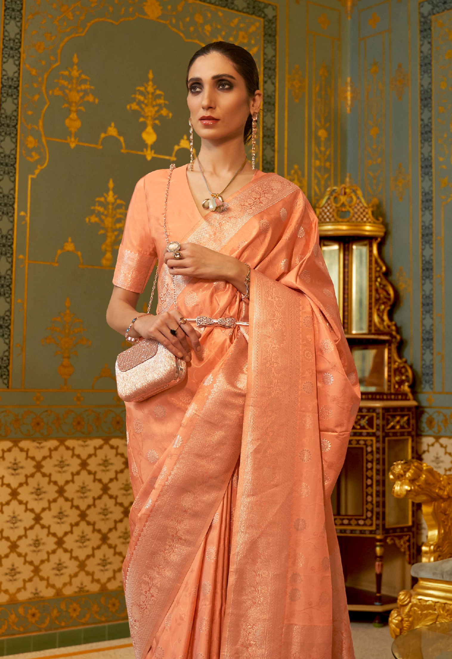 Peach Silk Elegance Handloom Kanjivaram Saree