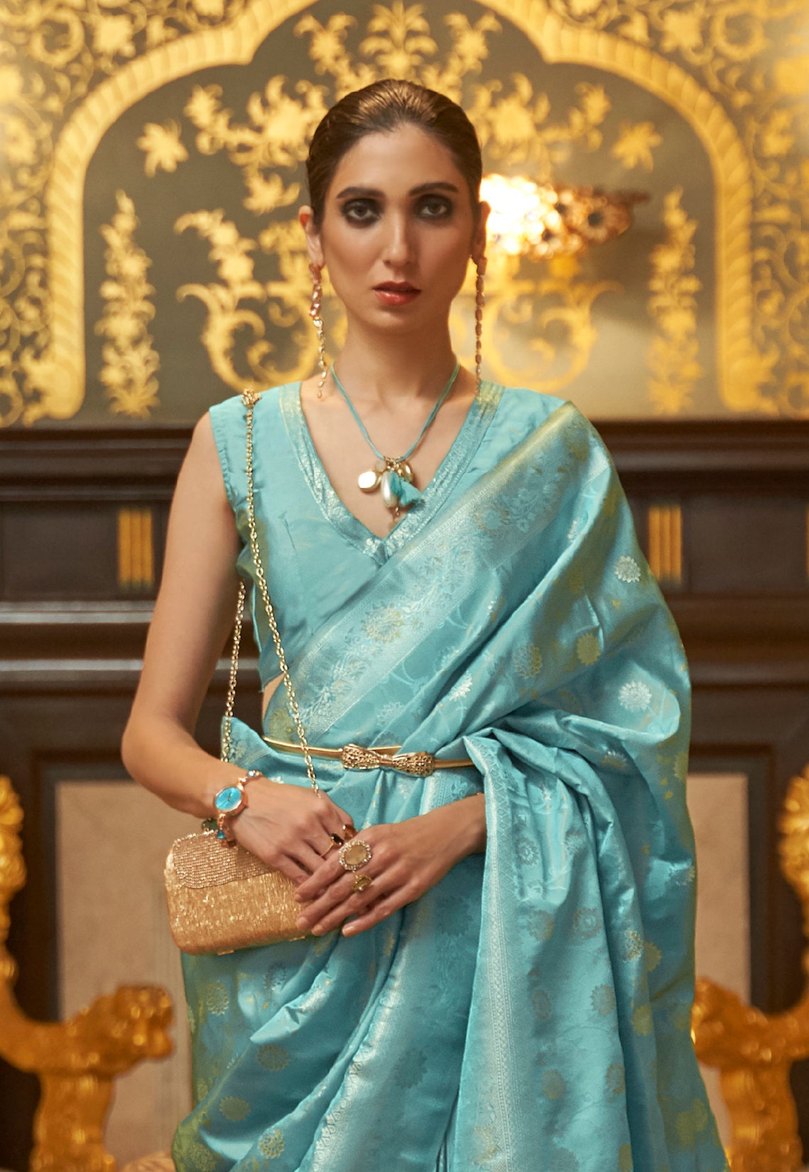 Oceanic Blue Elegance Handloom Kanjivaram Saree