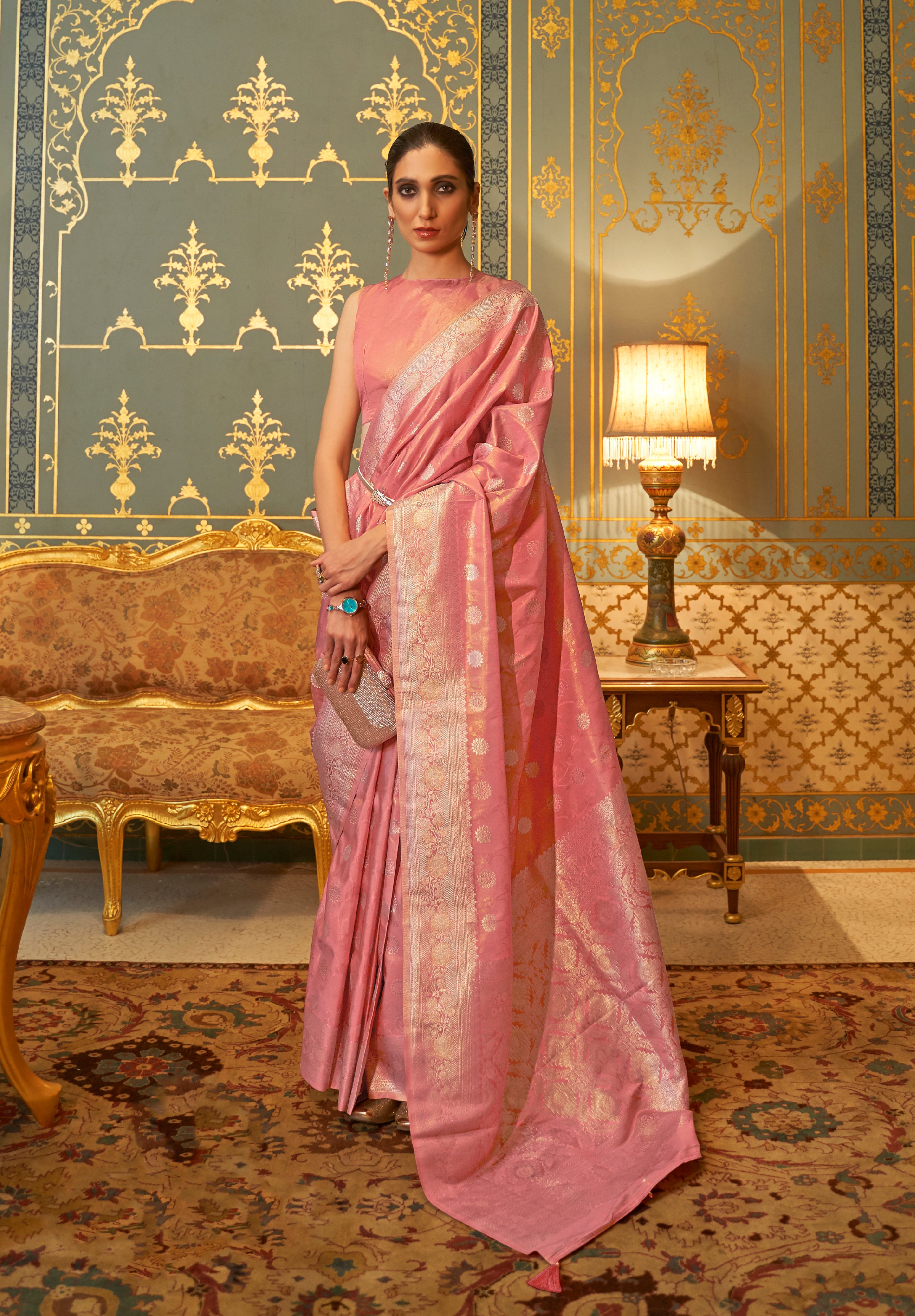 Rosewood Pink Handloom Kanjivaram Saree