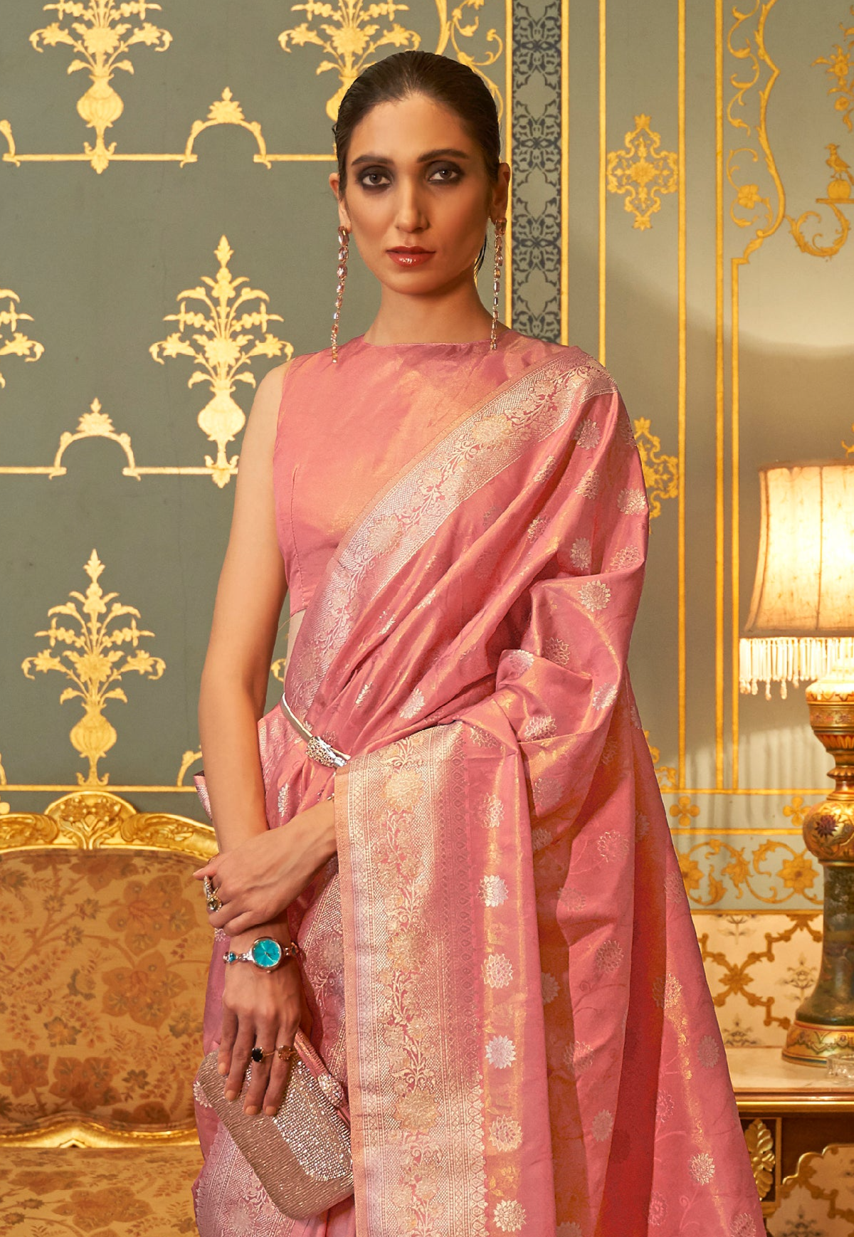 Rosewood Pink Handloom Kanjivaram Saree