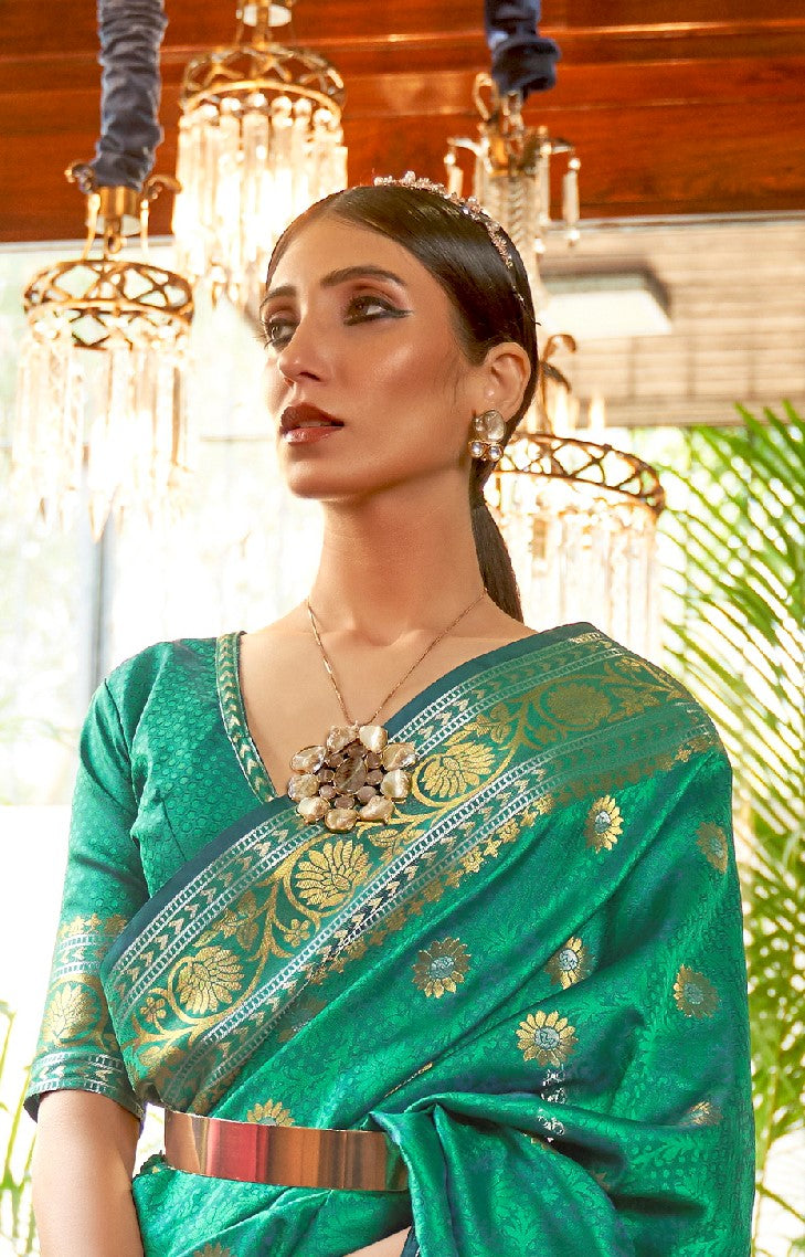 Seafoam Green Pearl Woven Kanjivaram Silk Saree