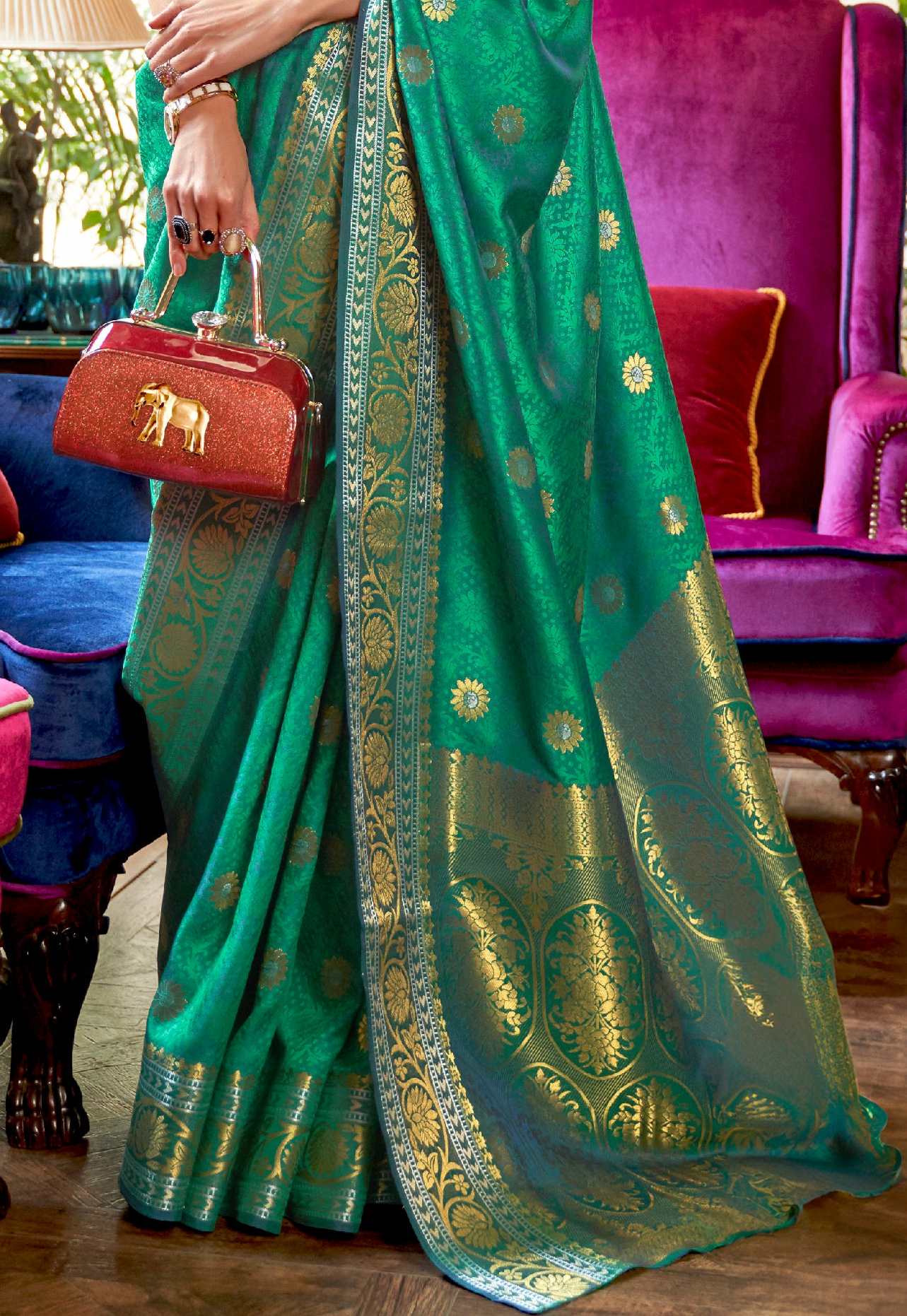 Seafoam Green Pearl Woven Kanjivaram Silk Saree