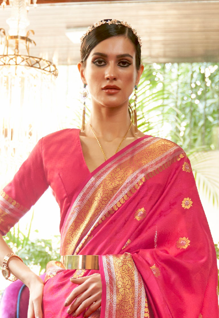 Coral Pink Woven Kanjivaram Silk Saree