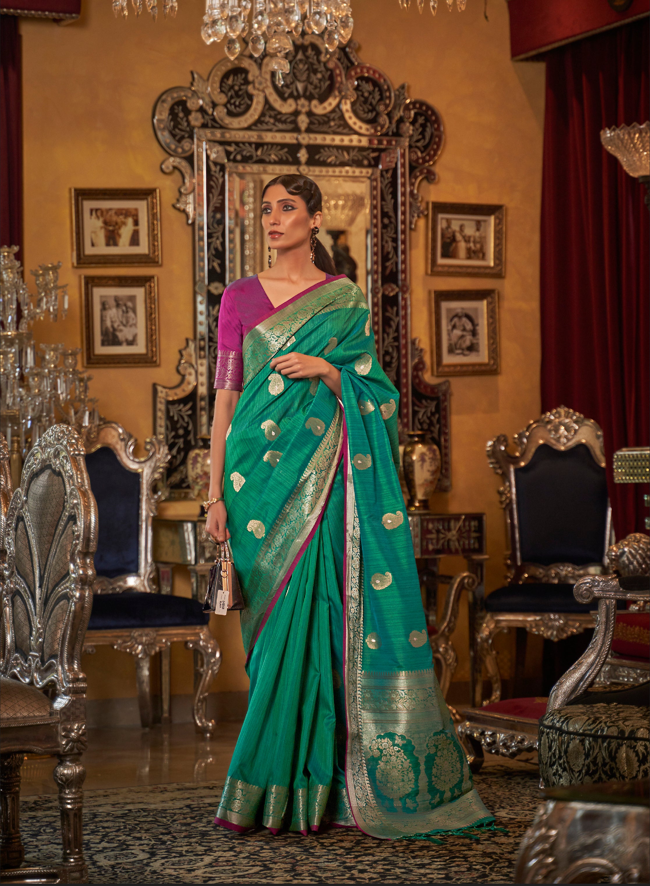 Radiant  Green Zari Woven Tussar Saree