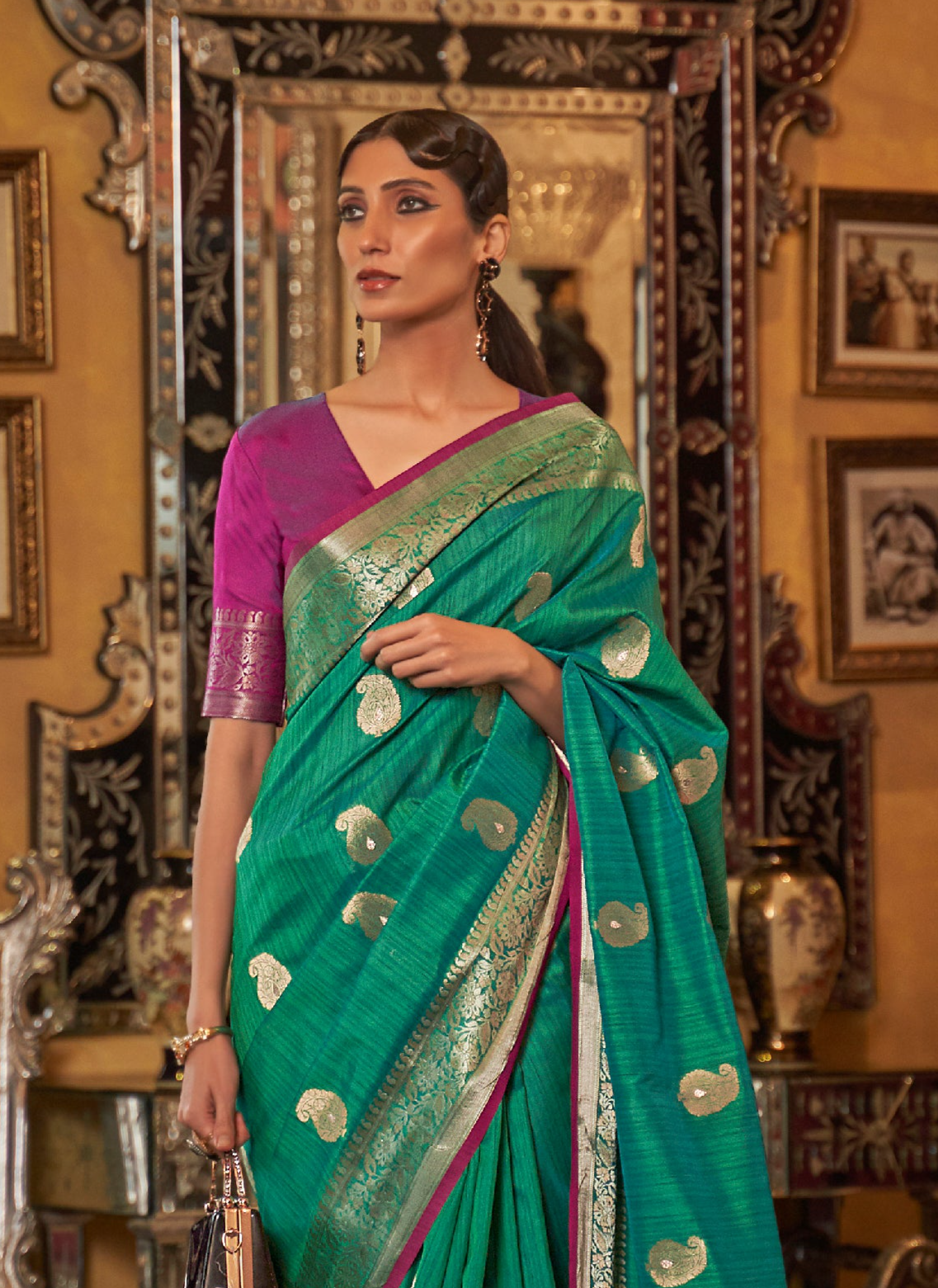 Radiant  Green Zari Woven Tussar Saree