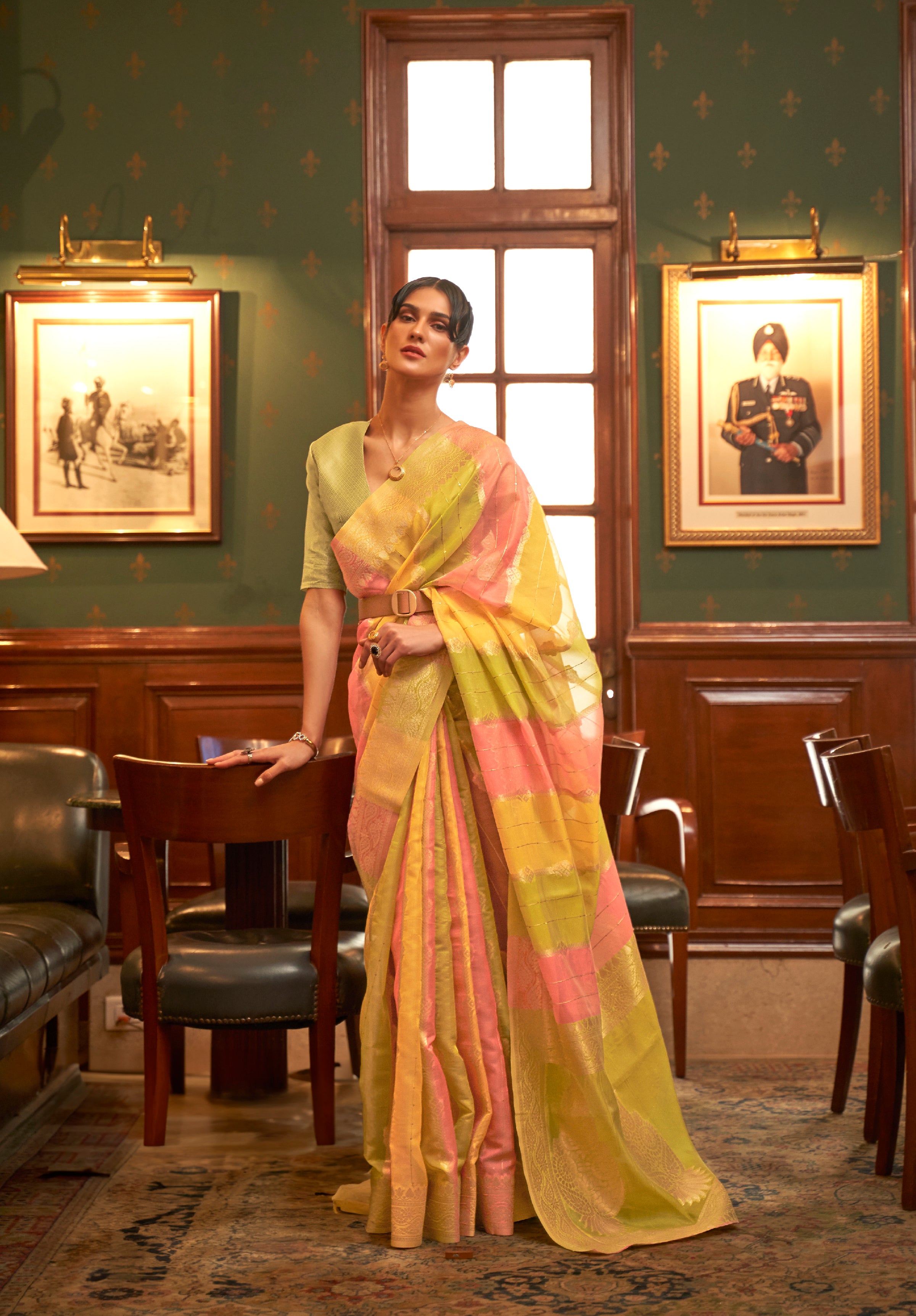 Daffodil Yellow Banarasi Organza Saree