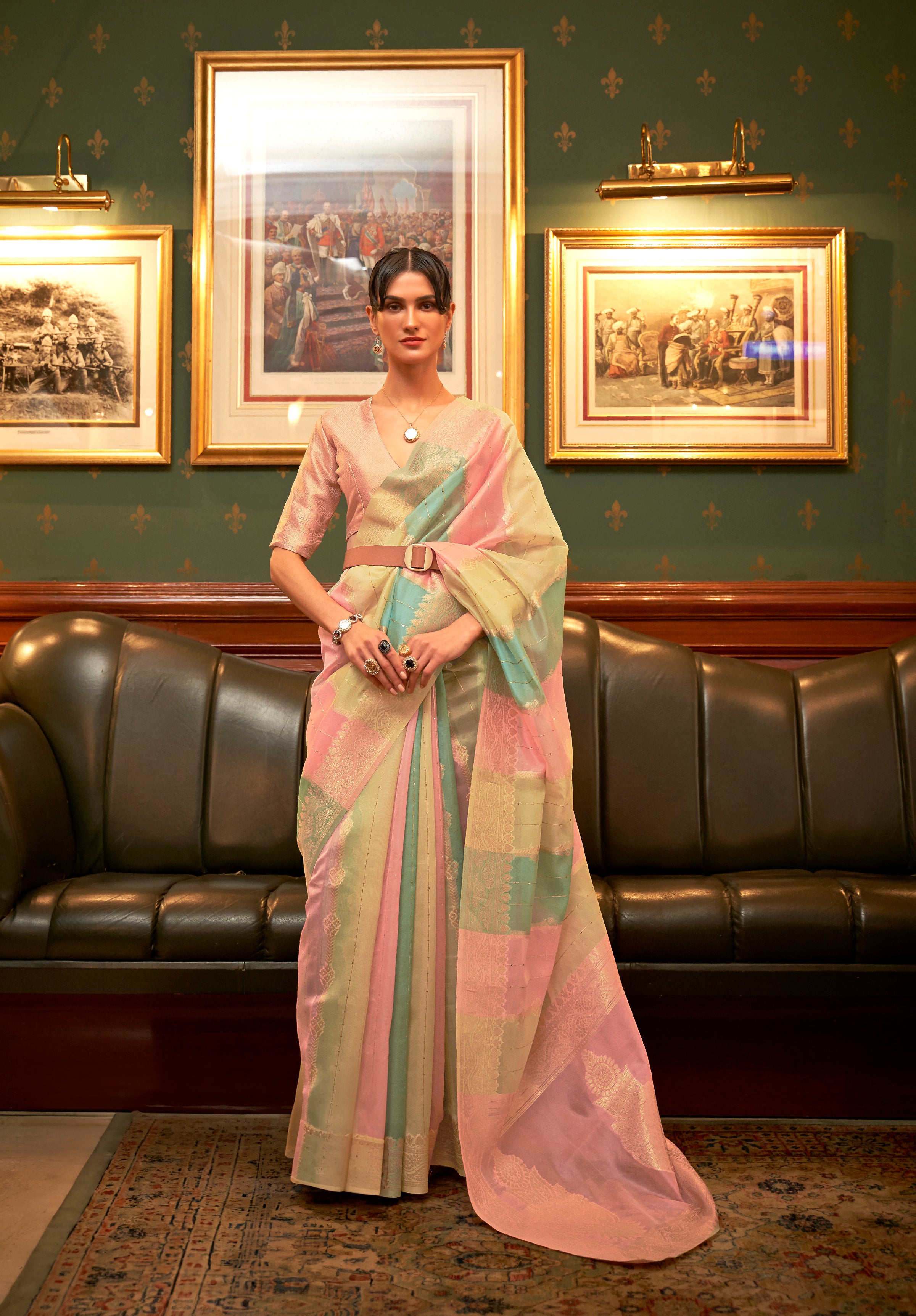 Elegant Multi-Color Banarasi Organza Saree