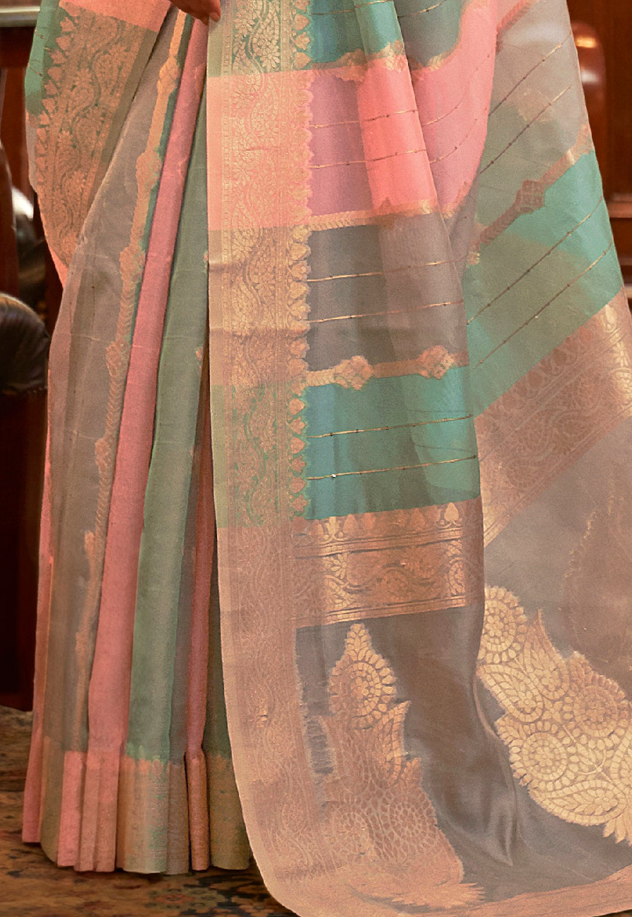 Graceful Light Pink Banarasi Organza Saree