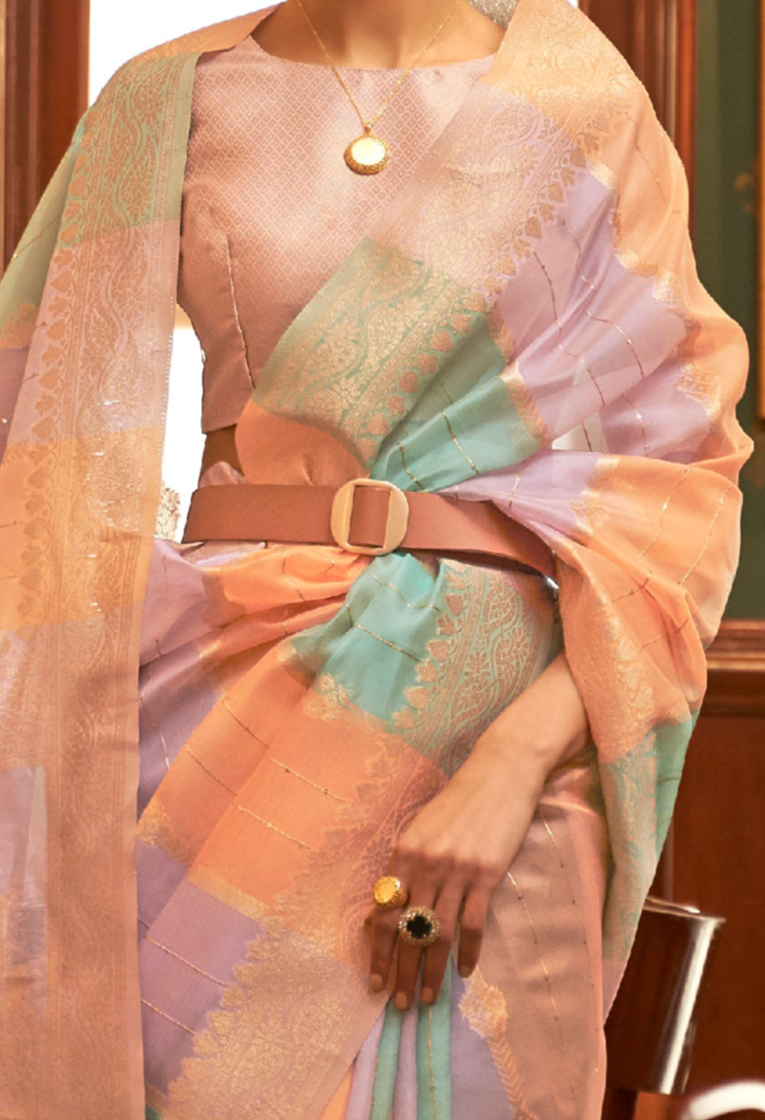 Radiant Light Orange Banarasi Organza Saree